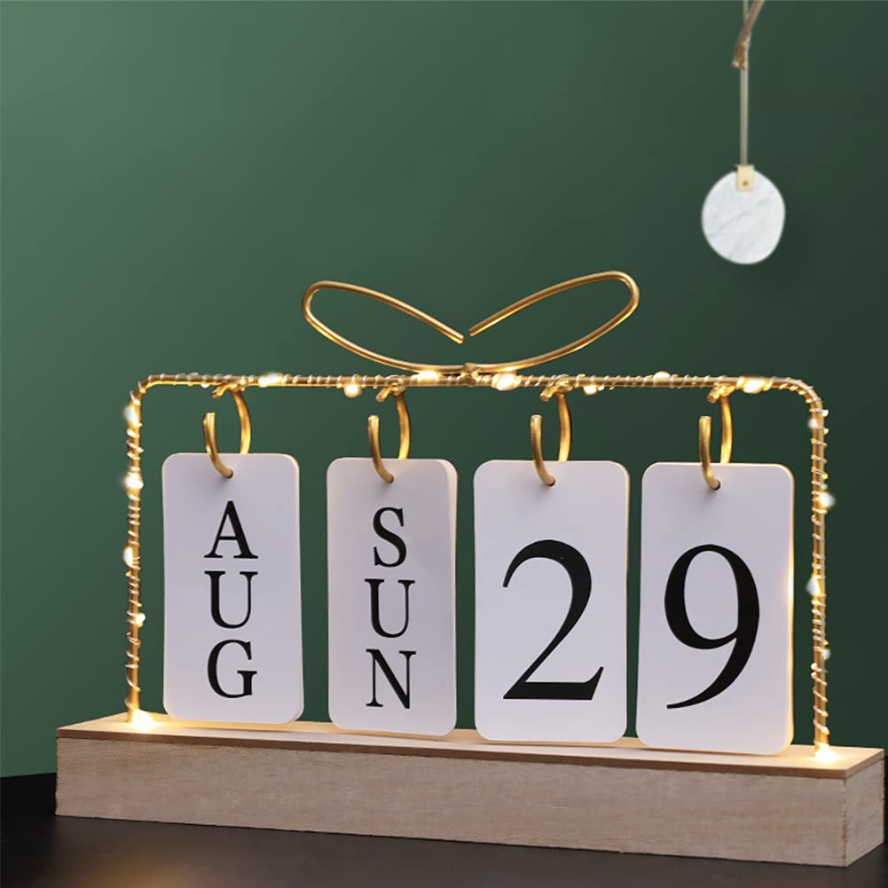 Wooden Perpetual Calendar 2024-2025 - Metal Standing Desk Calendar with Monthly/Weekly Planner - Elegant Home & Office Decor for Kitchen, Study or Workspace - White Paper Design for Daily Planning & Organization