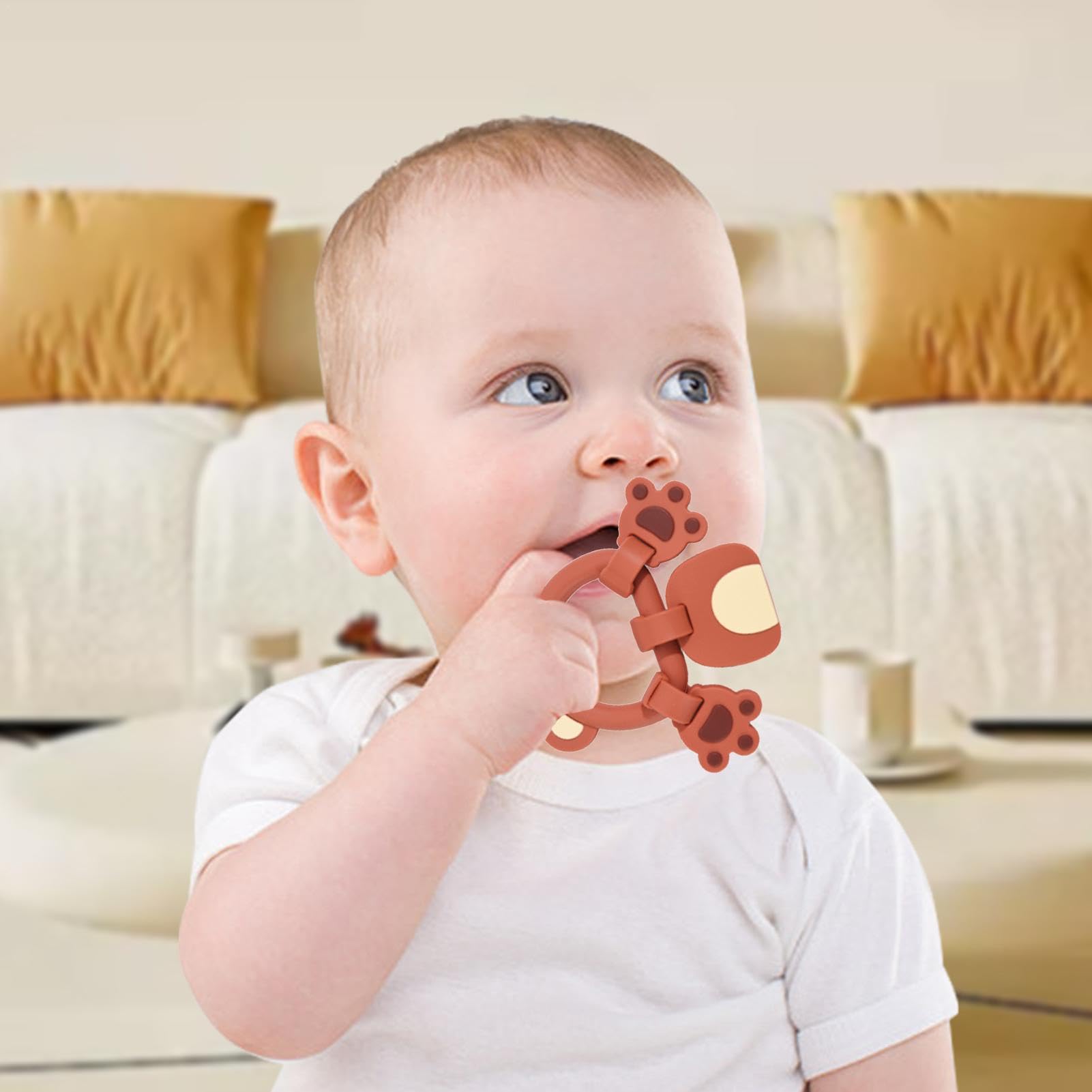 Shakven Cartoon Bear Silicone Teething Toys for Toddlers - BPA-Free Baby Teether for Boys & Girls - Early Development & Sensory Toy for Chewing Relief, Playtime & Cognitive Learning | Perfect for Home, Travel & Daycare Use