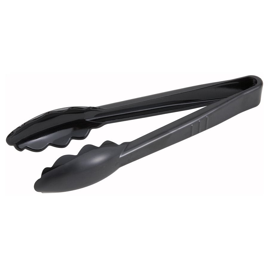 Winco 9-Inch Black Serving Tongs - Premium Stainless Steel Kitchen Utensils for BBQ, Buffet, Salad & Party Serving