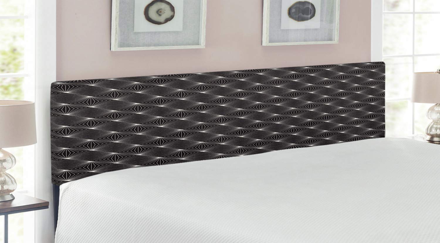Ambesonne Lattice Headboard - Modern Zig Zag Striped Upholstered Metal Bed Frame with Memory Foam | King Size Charcoal Grey | Perfect for Master Bedroom, Guest Room & Apartment Decor