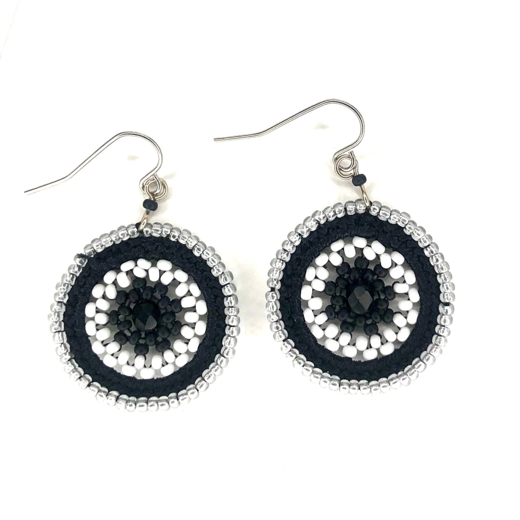 Handmade Macrame and Bead Drop Earrings for Women - Black, White & Silver Boho Chic Jewelry - Perfect for Parties, Weddings & Everyday Wear