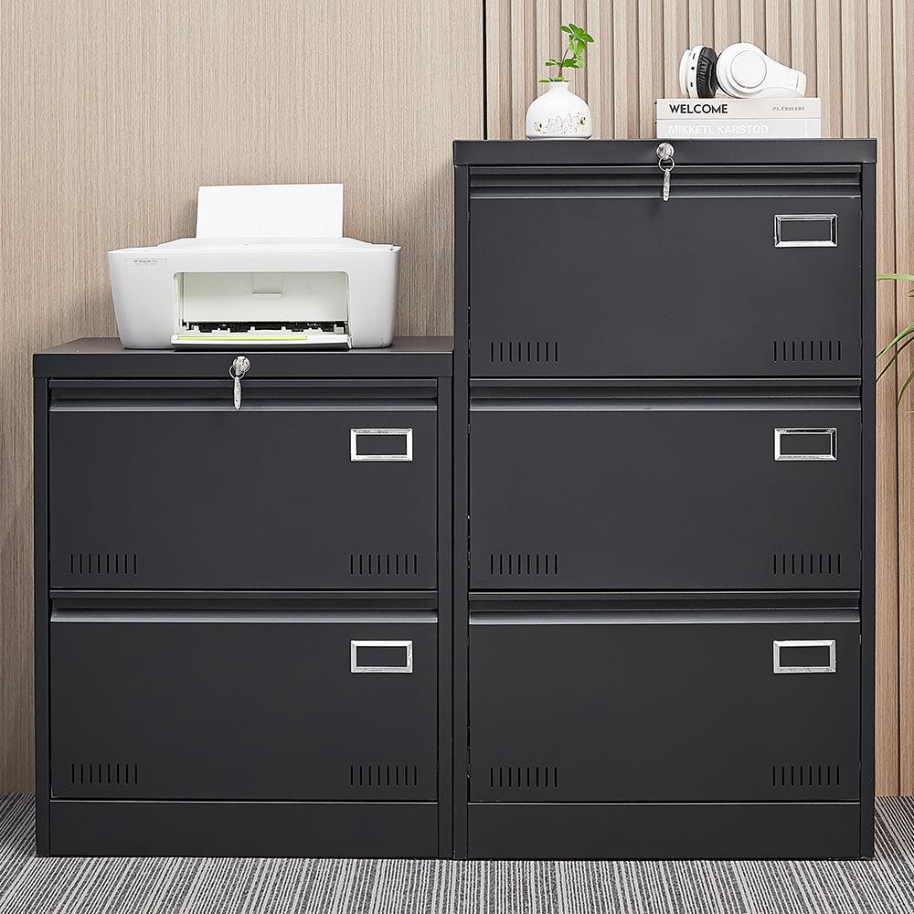 2-Drawer Black Metal Lateral File Cabinet with Lock - Office Vertical Storage for Home, Legal, Letter & A4 Documents - Secure Locking File Cabinet for Office, Study or Workspace (Assembly Required)