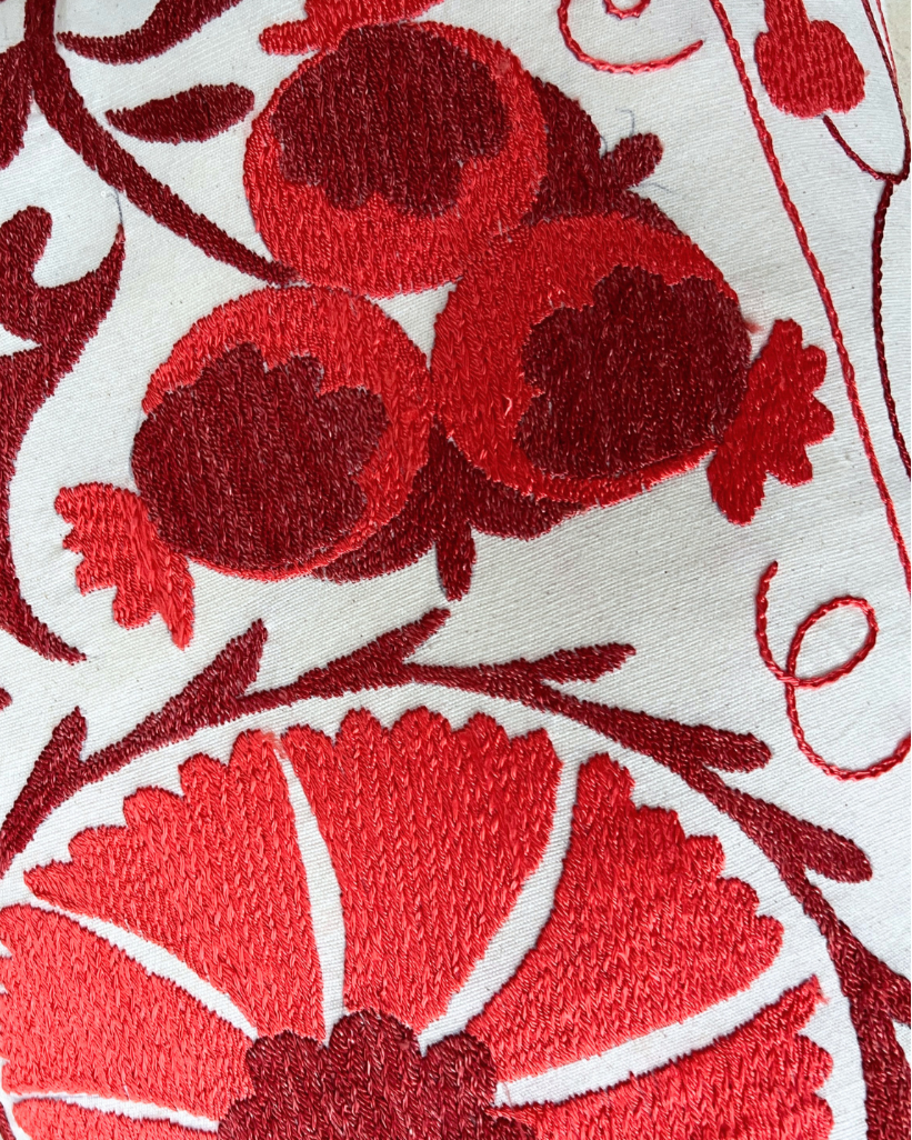 Red & Cream Rectangle Suzani Cushion Cover 013 - Bohemian Home Decor for Sofa, Bed, or Chair - Perfect for Living Room, Bedroom, or Outdoor Seating