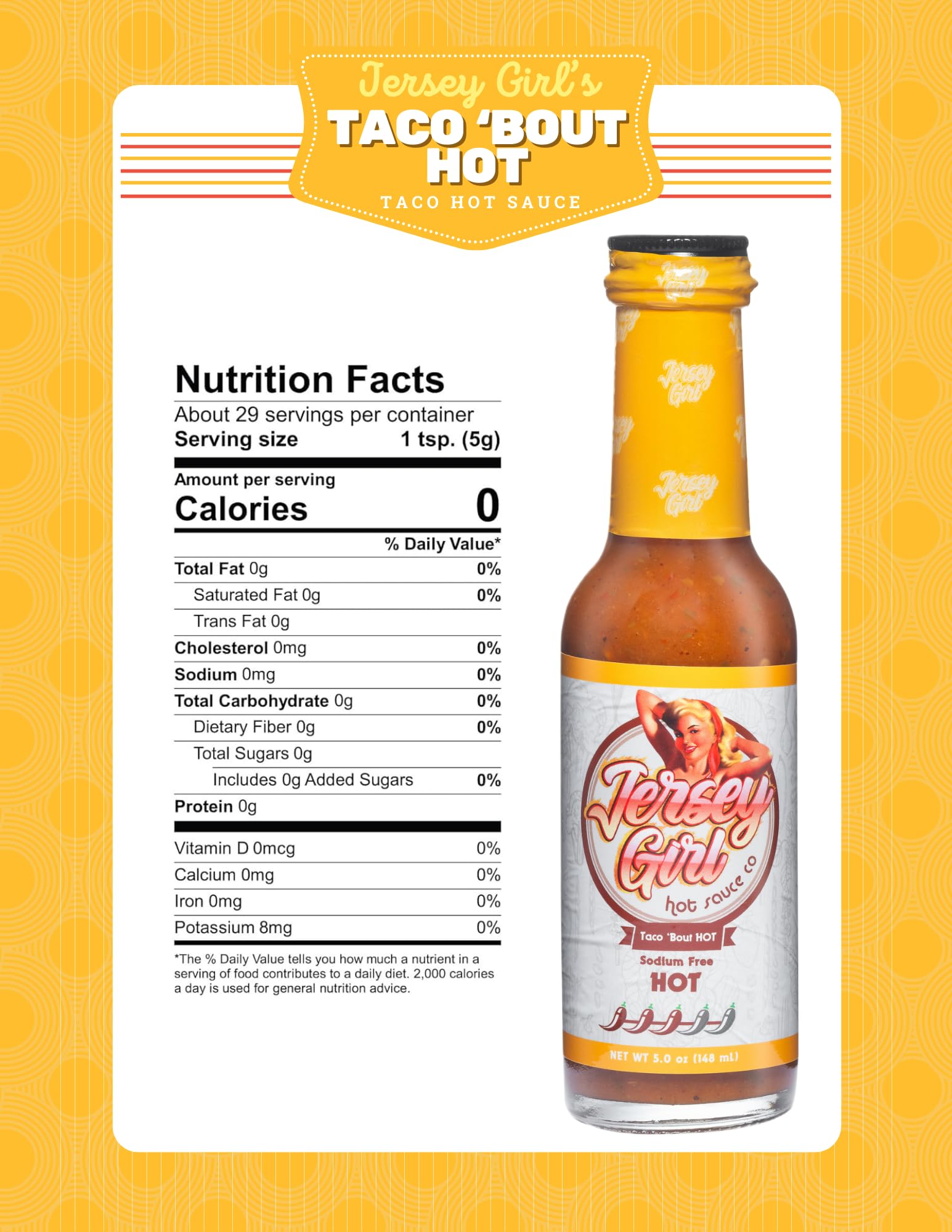 Jersey Girl Taco 'Bout Hot Sauce - No Added Salt Sodium Free Ghost Pepper Jalapeno Habanero Hot Sauce - 5oz Bottle - Perfect for Tacos, Wings & Spicy Food Lovers