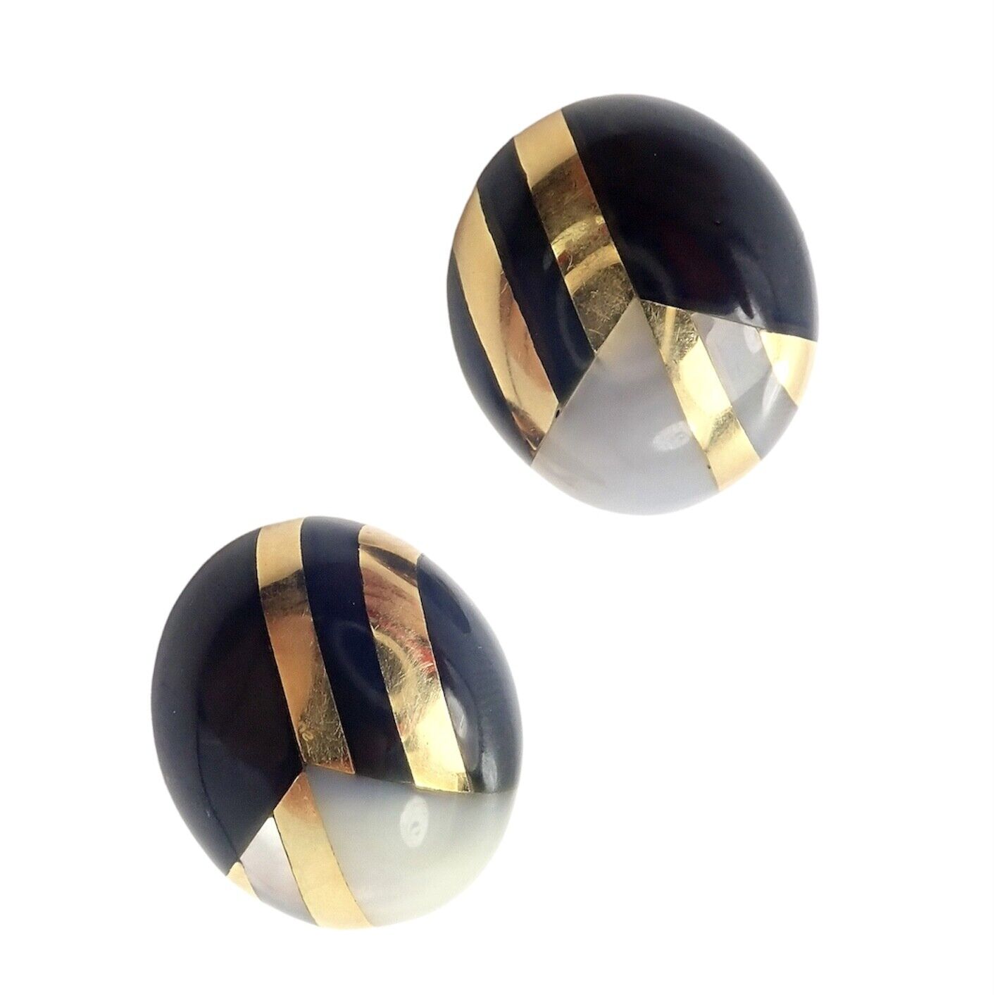 Tiffany & Co Cummings 18k Yellow Gold Mother of Pearl Black Jade Earrings - Luxury Vintage Dangle Earrings for Women - Perfect for Weddings, Parties & Special Occasions
