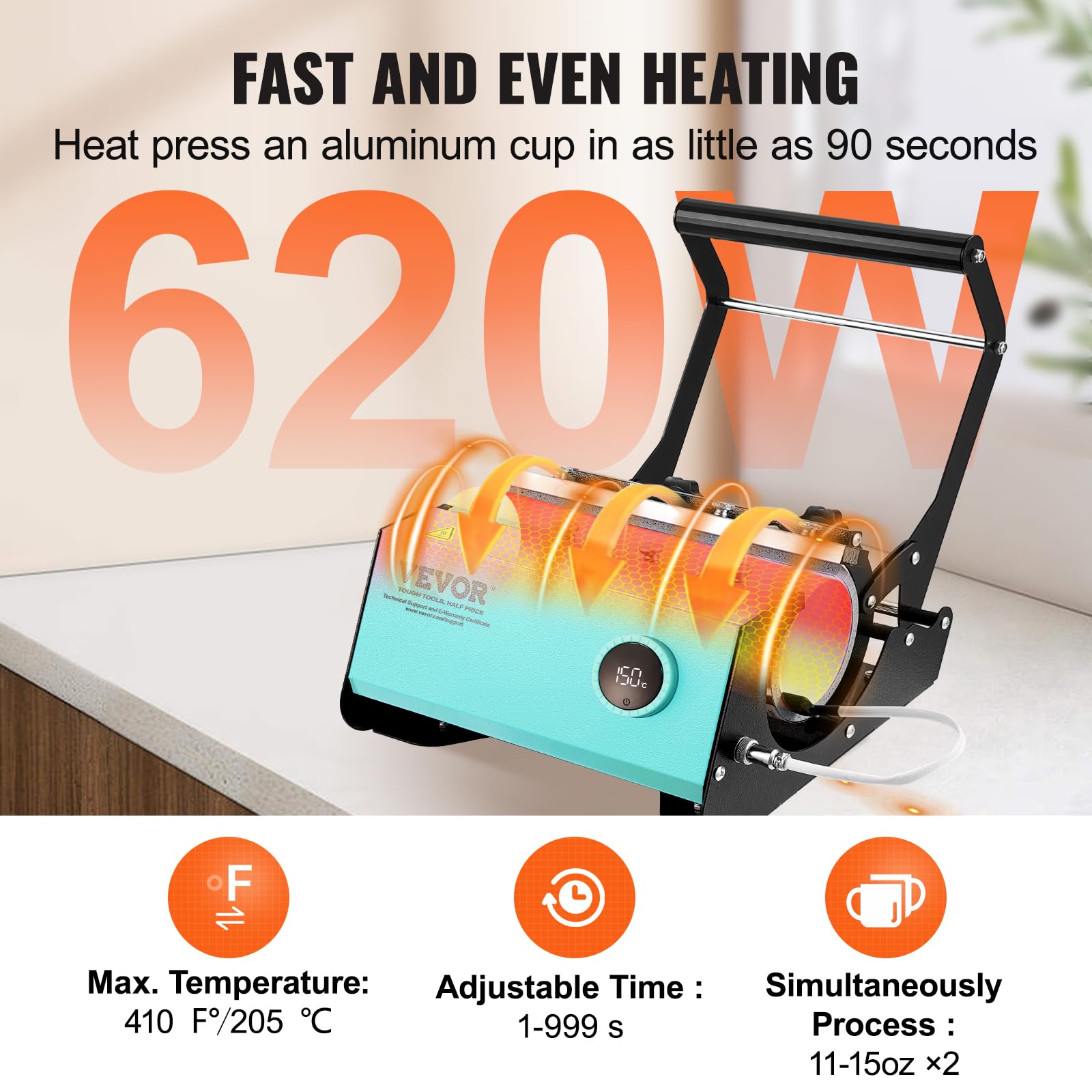 VEVOR Tumbler Heat Press Machine for Sublimation - 30OZ & 20OZ Straight Skinny Tumblers, 11-16OZ Mugs - Adjustable Temperature & Timer with Knob Control, Includes Heat Tape & Gloves (Green) - Perfect for DIY Custom Tumblers, Personalized Gifts & Small Business Crafting