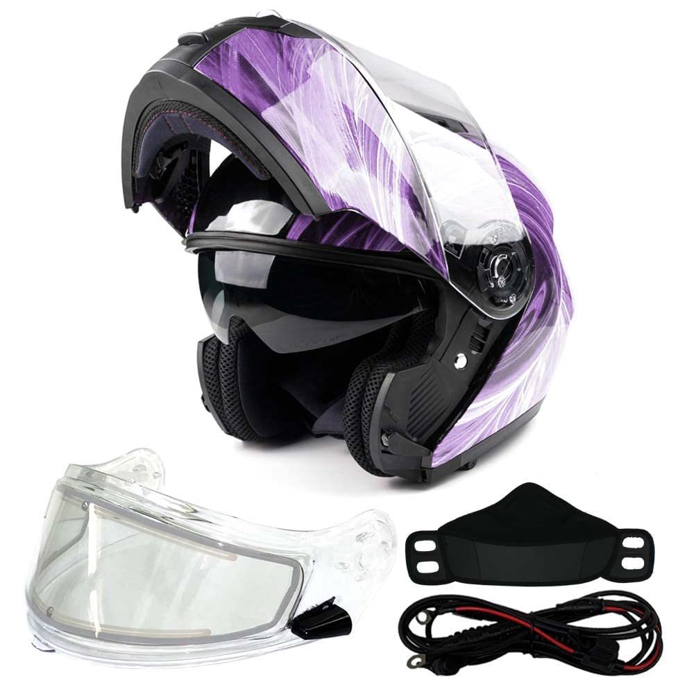 Typhoon TH158 Heated Modular Full Face Snowmobile Helmet with Anti-Fog Breath Box - Winter Sports, Extreme Cold Weather Riding & Snowmobiling Protection Gear