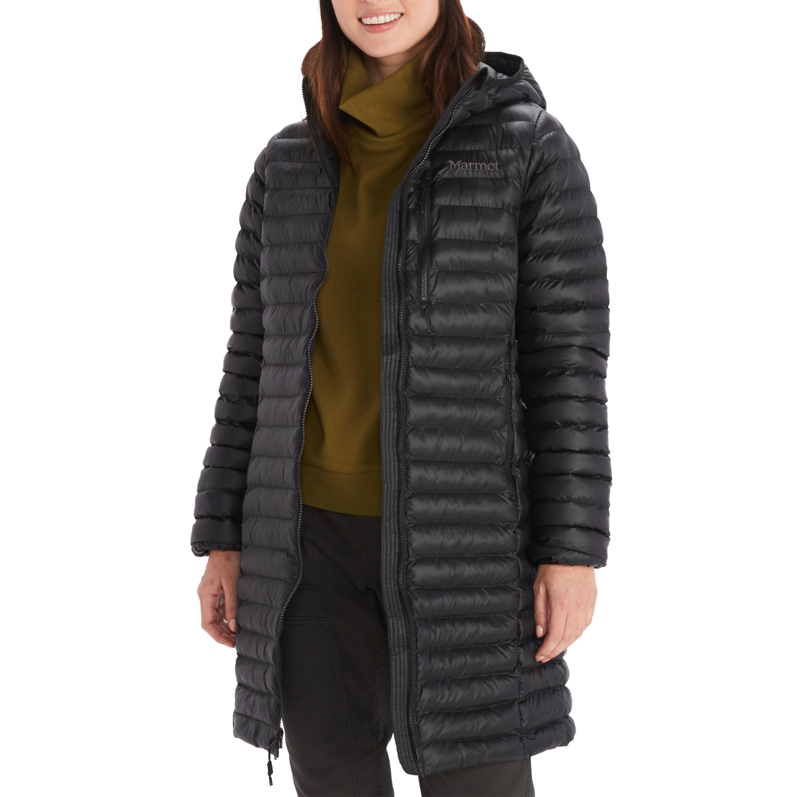 MARMOT Women's Echo Featherless Long Jacket - Lightweight Down-Alternative Puffer Coat with Hood, Mid-Thigh Length for Hiking, Travel & Winter Outdoor Activities