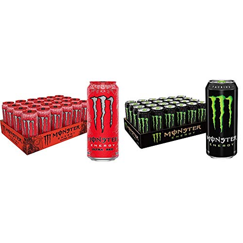 Monster Energy Ultra Red Sugar Free Energy Drink 16oz (24 Pack) & Monster Energy Original Green 16oz (24 Pack) - Low Calorie Energy Boost for Workouts, Gaming & All-Nighters