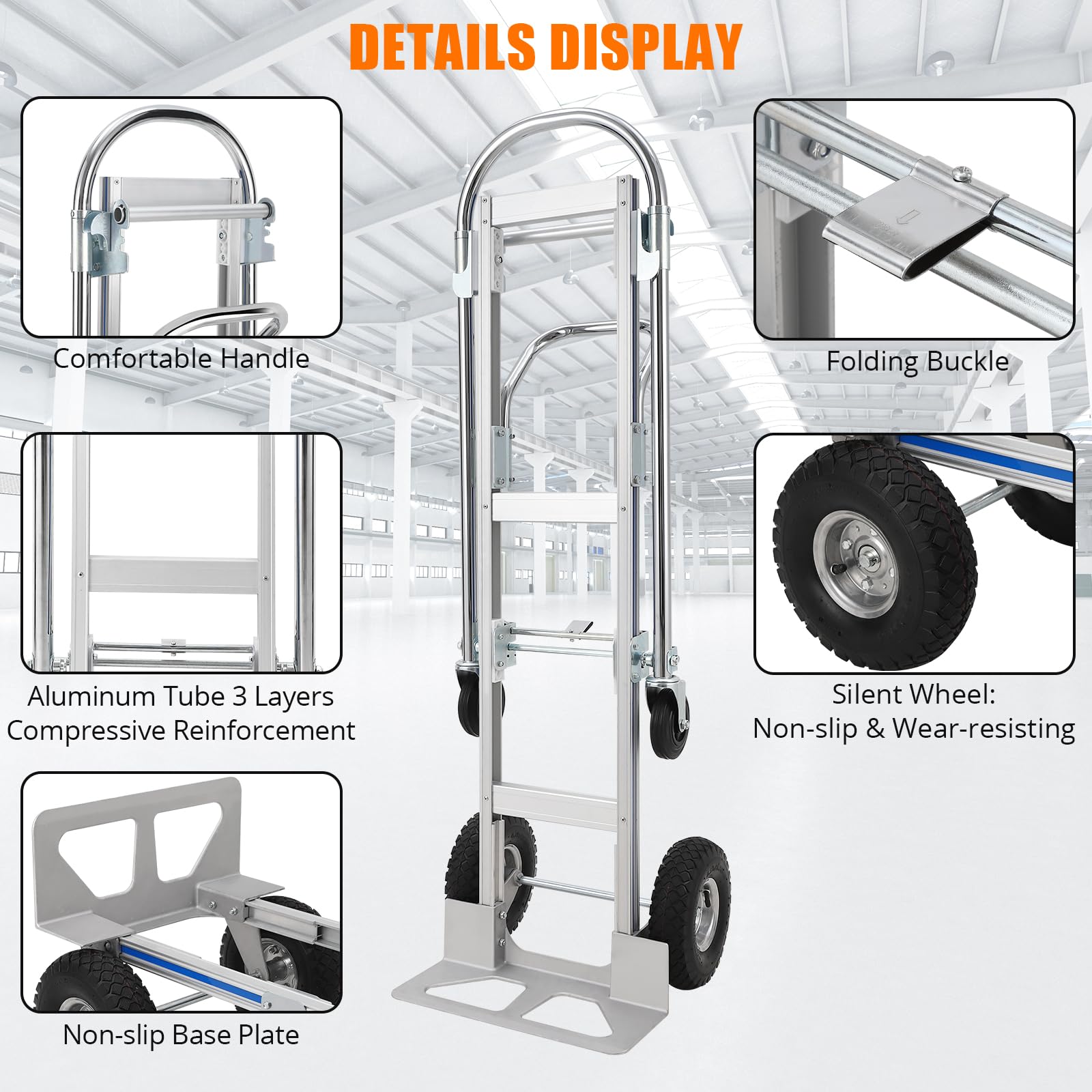 GARVEE 2-in-1 Foldable Hand Truck Dolly - 770 lbs Capacity Heavy Duty Aluminum Cart with Wheels & Sliding Frame | Convertible Collapsible Hand Cart for Moving, Transport, Warehouse & Home Use