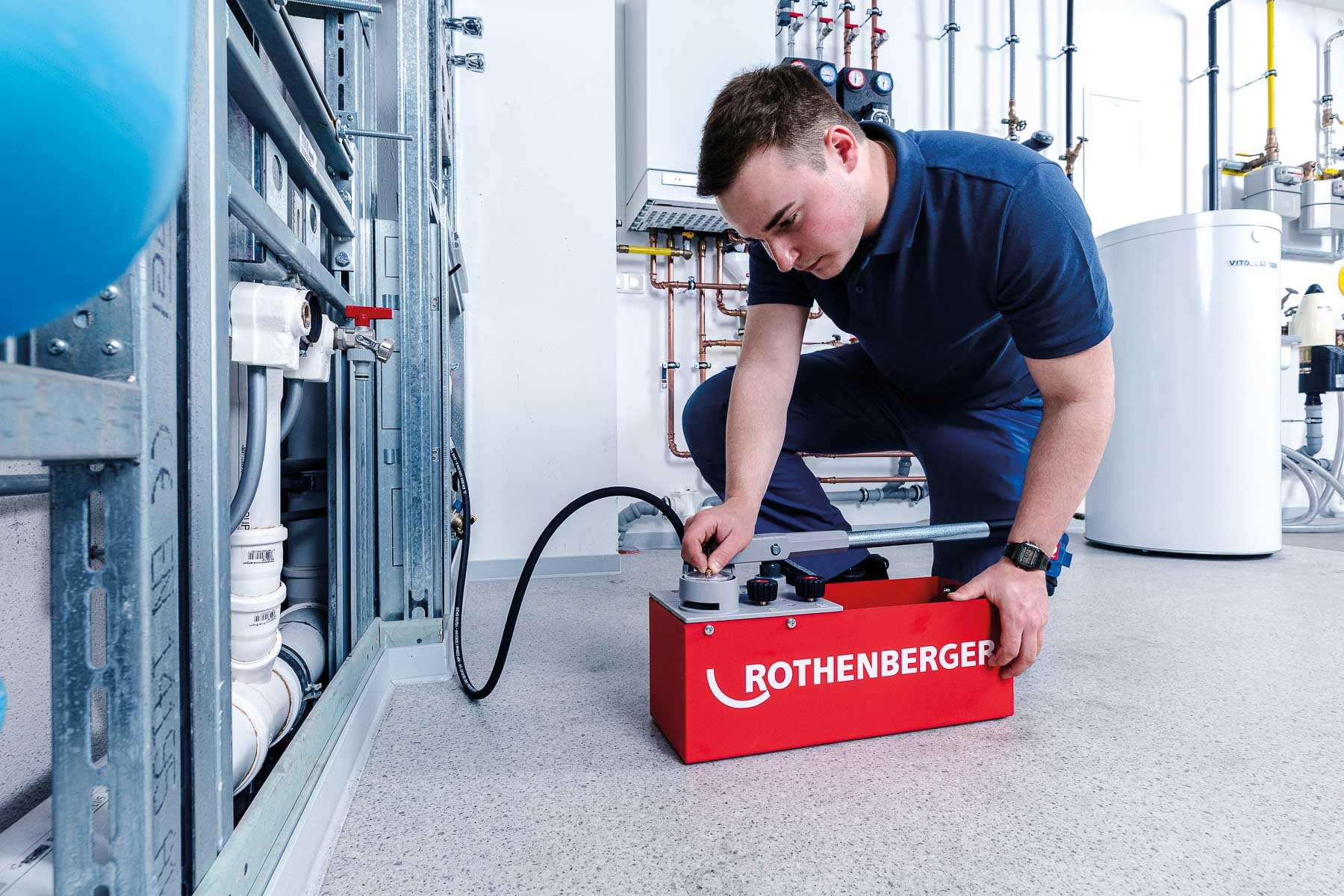 Rothenberger RP50-S Test Pump for Plumbing & HVAC - Professional Leak Detection Tool for Water & Gas Lines - Perfect for Home Inspections & Maintenance
