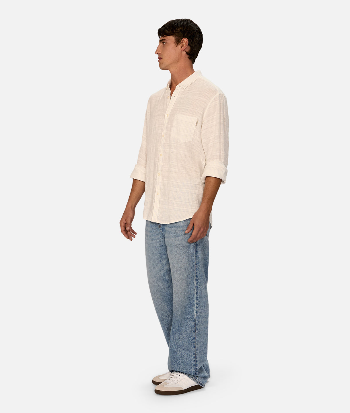 Premium Honduras Long Sleeve Linen Shirt for Men - Breathable & Comfortable - Light Cream Sky Color - Perfect for Summer, Beach Vacations & Casual Outings