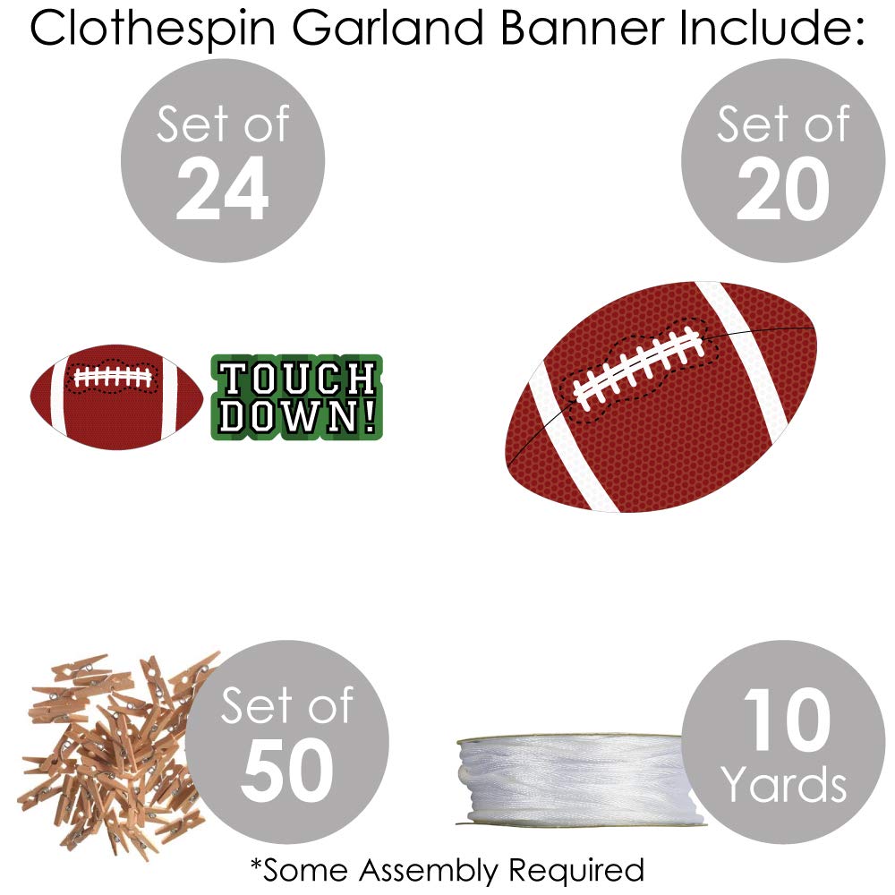 Big Dot of Happiness End Zone Football DIY Decorations - Baby Shower & Birthday Party Clothespin Garland Banner - 44 Pieces - Perfect for Sports Themed Nursery, Game Room & Football Party Decor