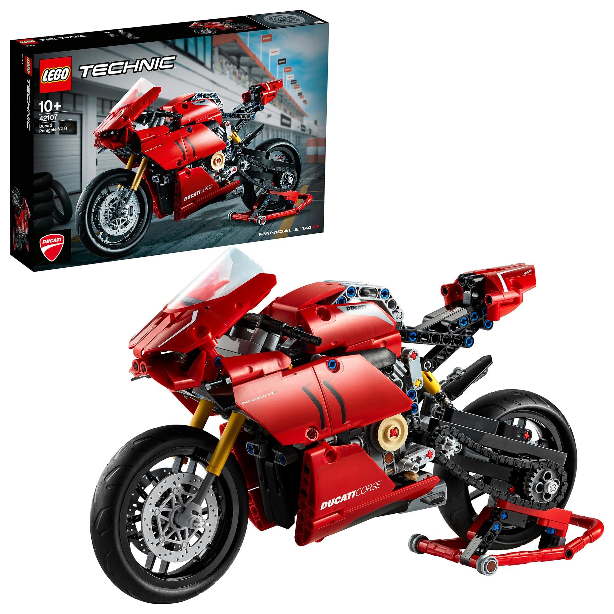 LEGO 42107 Technic Ducati Panigale V4 R Motorcycle Building Kit – Red Toy Bike Model with Gearbox & Suspension – STEM Construction Toy for Kids Ages 10+ – Perfect Gift for Boys & Girls – Great for Bedroom Decor & Motorcycle Enthusiasts