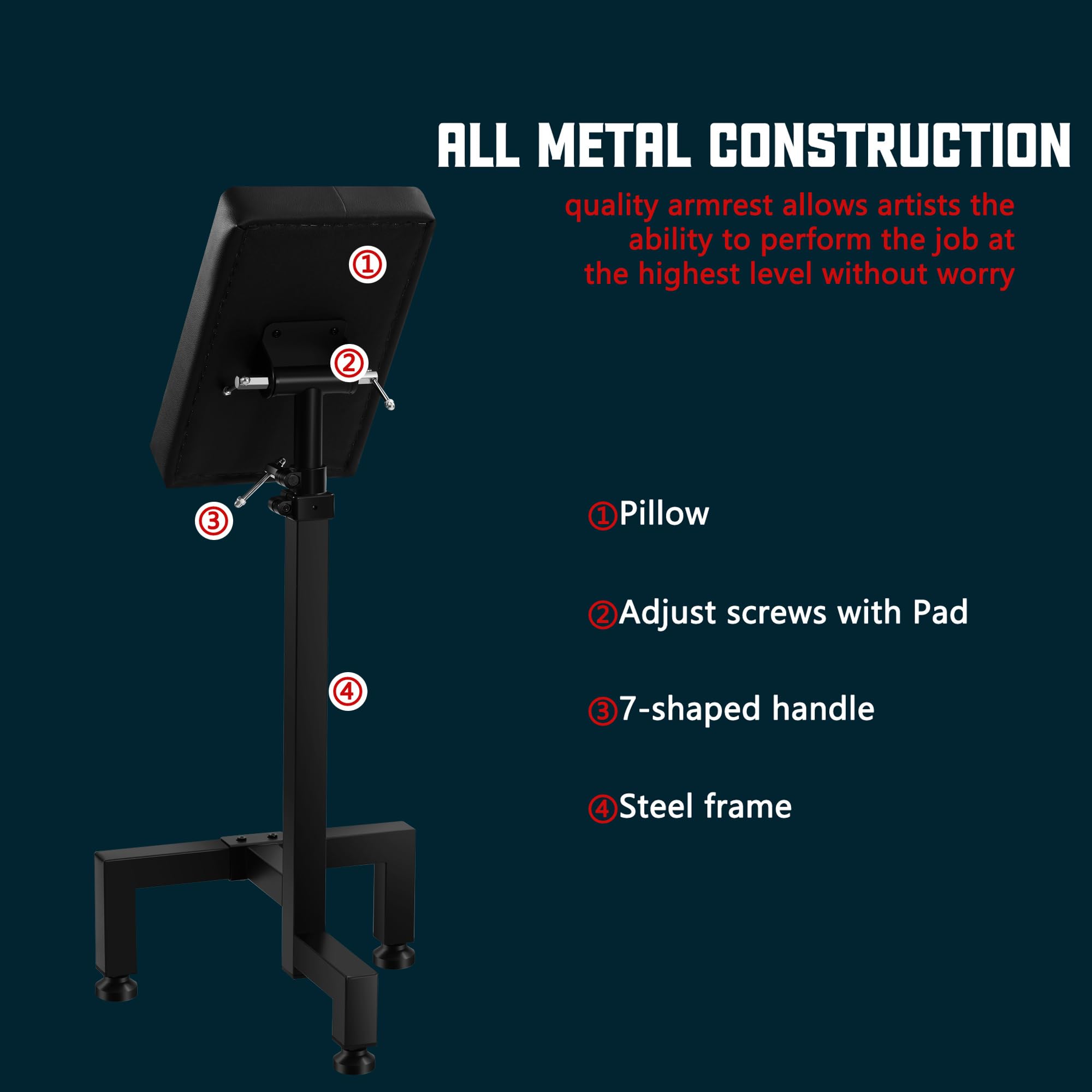 POARMEEY Adjustable Tattoo Arm Rest Stand with Thickened Black Leather Cushion - Tiltable Design for Tattoo Artists & Permanent Makeup Professionals - Perfect for Tattoo Studios, Cosmetic Clinics & Home Use