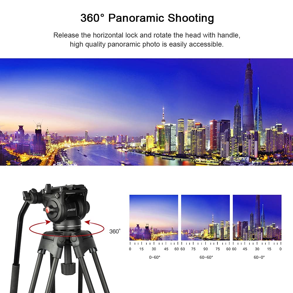 Professional Aluminum DSLR Camera Tripod Stand 1.8m/6ft - Heavy Duty 8KG Payload with Panoramic Hydraulic Damping Head - Universal 1/4 & 3/8 Screw Mount for DSLR/SLR Cameras - Perfect for Outdoor Photography, Travel Vlogging & Studio Shooting