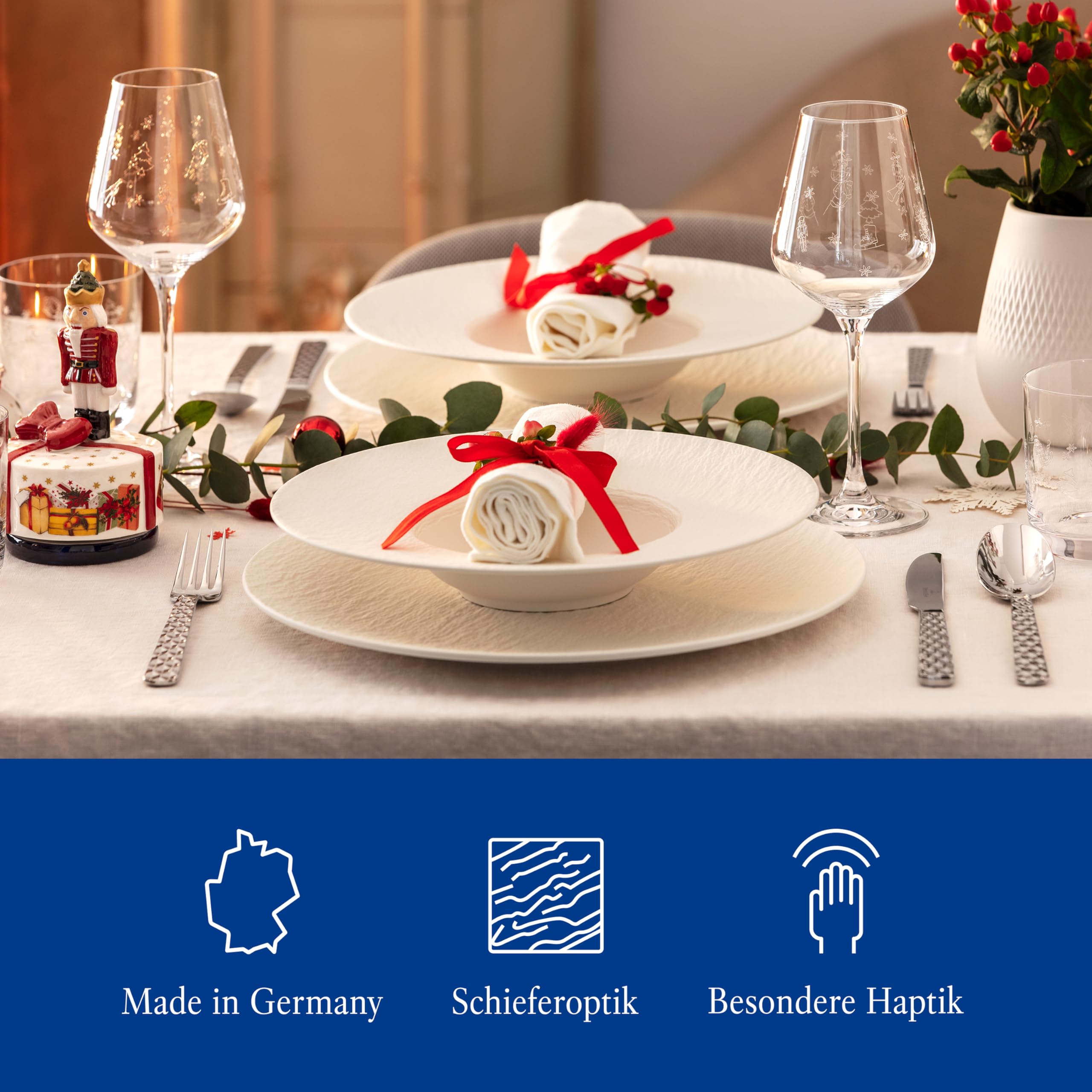 Villeroy & Boch Manufacture Rock Blanc 6-Piece Porcelain Dinnerware Set - Premium White Tableware for Everyday Dining & Entertaining