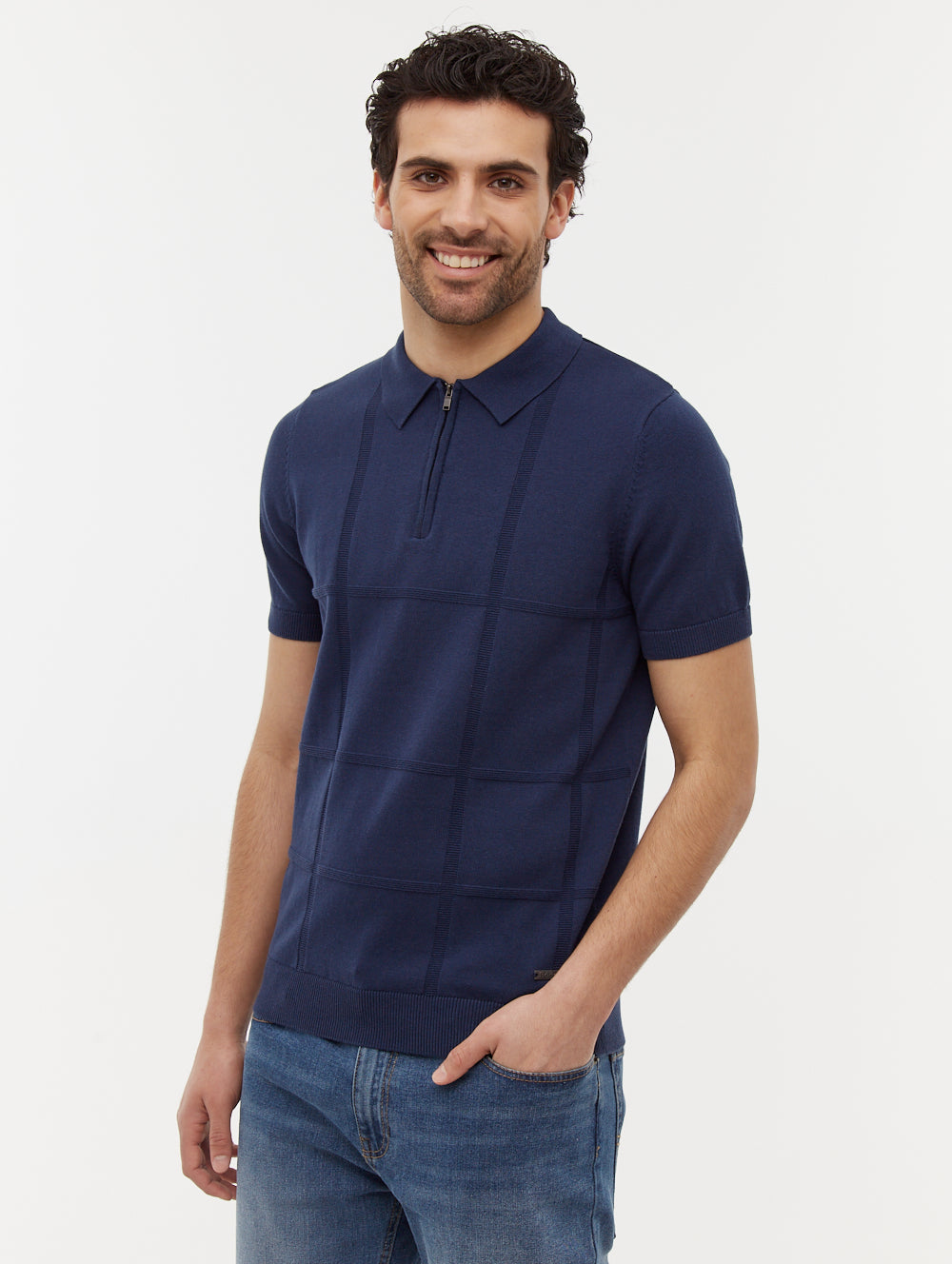 Navarro Grid Pattern Polo Shirt for Men - Stylish Breathable Cotton Golf Shirt with Comfort Fit - Perfect for Casual Wear, Office & Outdoor Activities