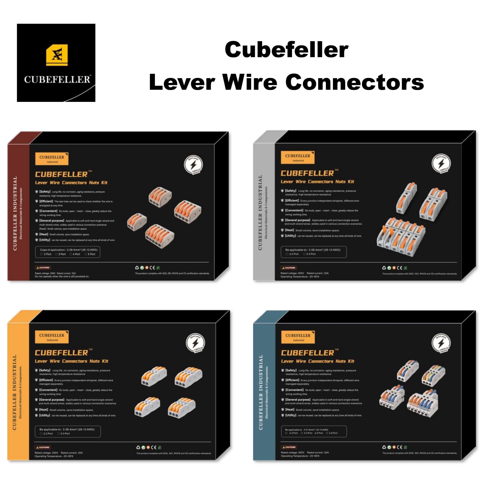 CUBEFELLER® 14pcs Lever Wire Connectors - Quick Connect Splicing for 24-12 AWG Solid & Stranded Wires | Compact Electrical Connectors for Home Wiring, DIY Projects & Electrical Repairs