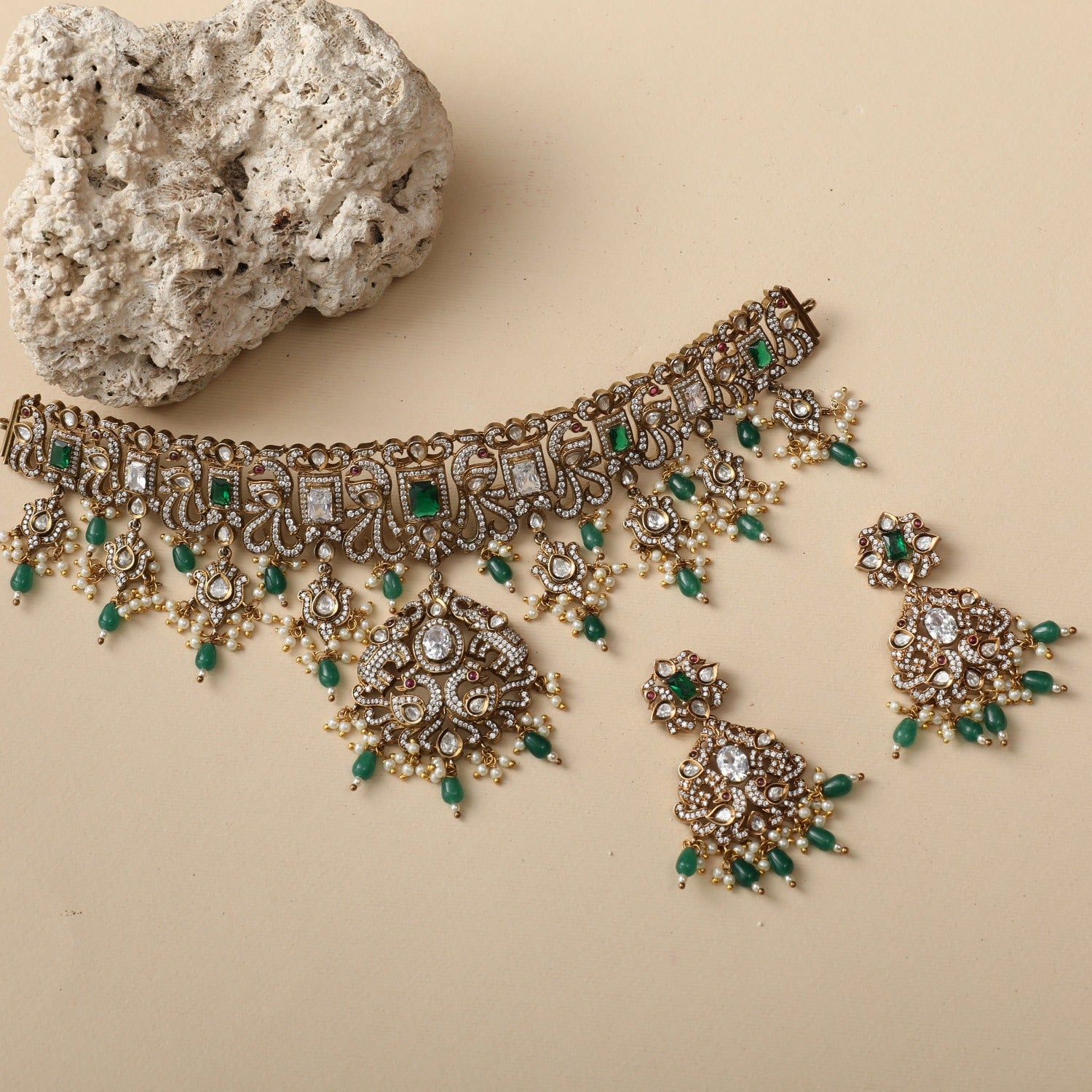 Edith Nakshatra CZ Choker Necklace Set - Elegant Cubic Zirconia Jewelry for Women, Perfect for Parties, Weddings & Special Occasions
