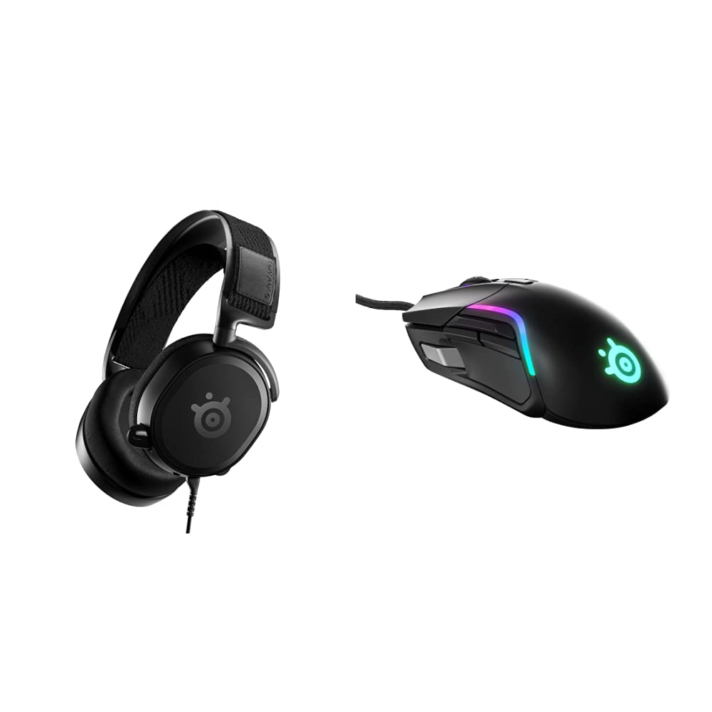 SteelSeries Arctis Prime Gaming Headset & Rival 5 RGB Gaming Mouse Bundle - Wired PC Headphones with Clear Mic + Ergonomic Mouse with 9 Programmable Buttons for Competitive Esports, FPS, MOBA Gaming - Perfect for Fortnite, Call of Duty & Streaming Setup