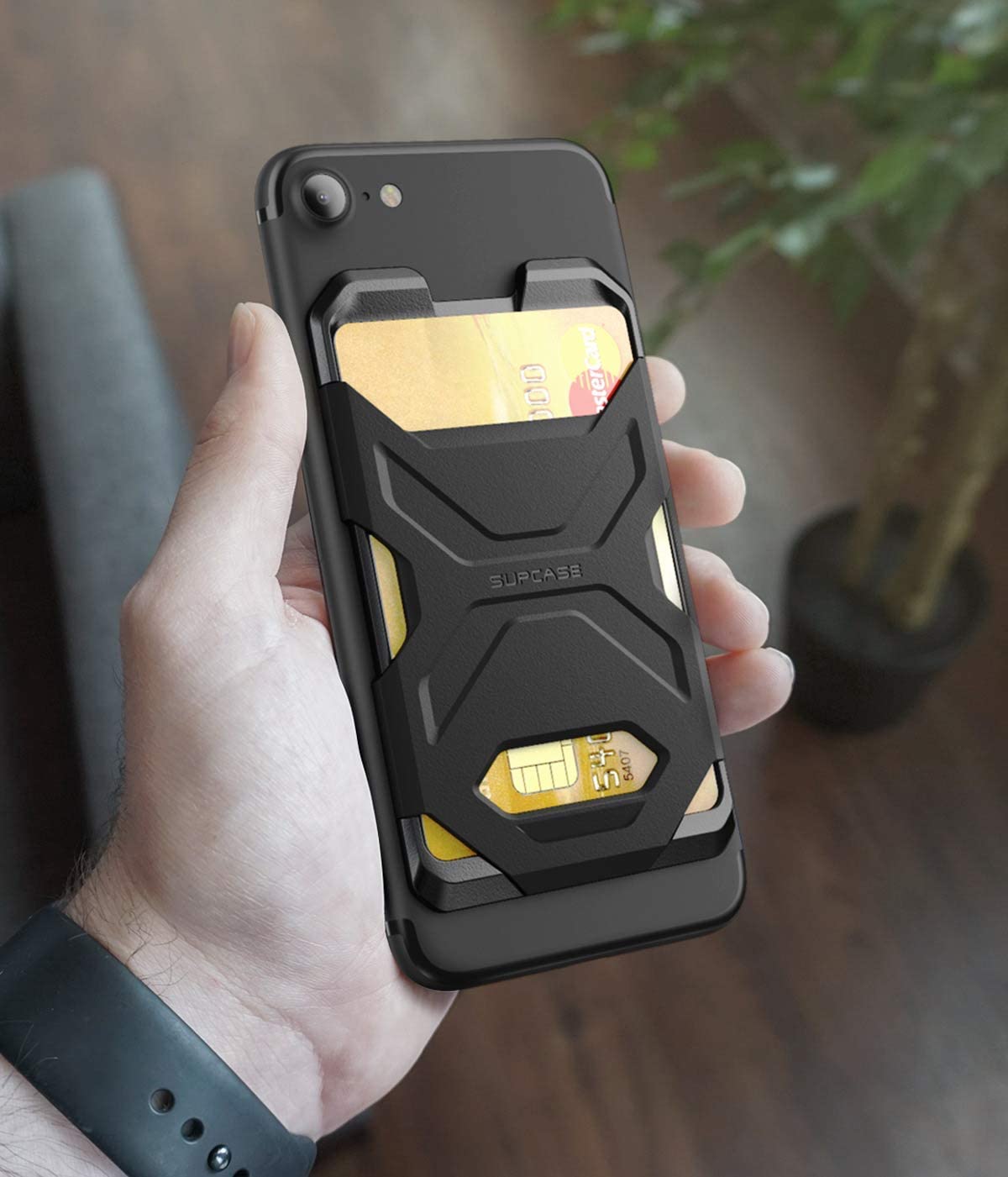 SUPCASE Adhesive Slim Wallet (2-Pack) - Ultra Thin Stick-On Silicone Credit Card Holder for Smartphones - Compatible with Most Phones (Not for Curved Back) - Black - Perfect for Travel, Gym & Everyday Use