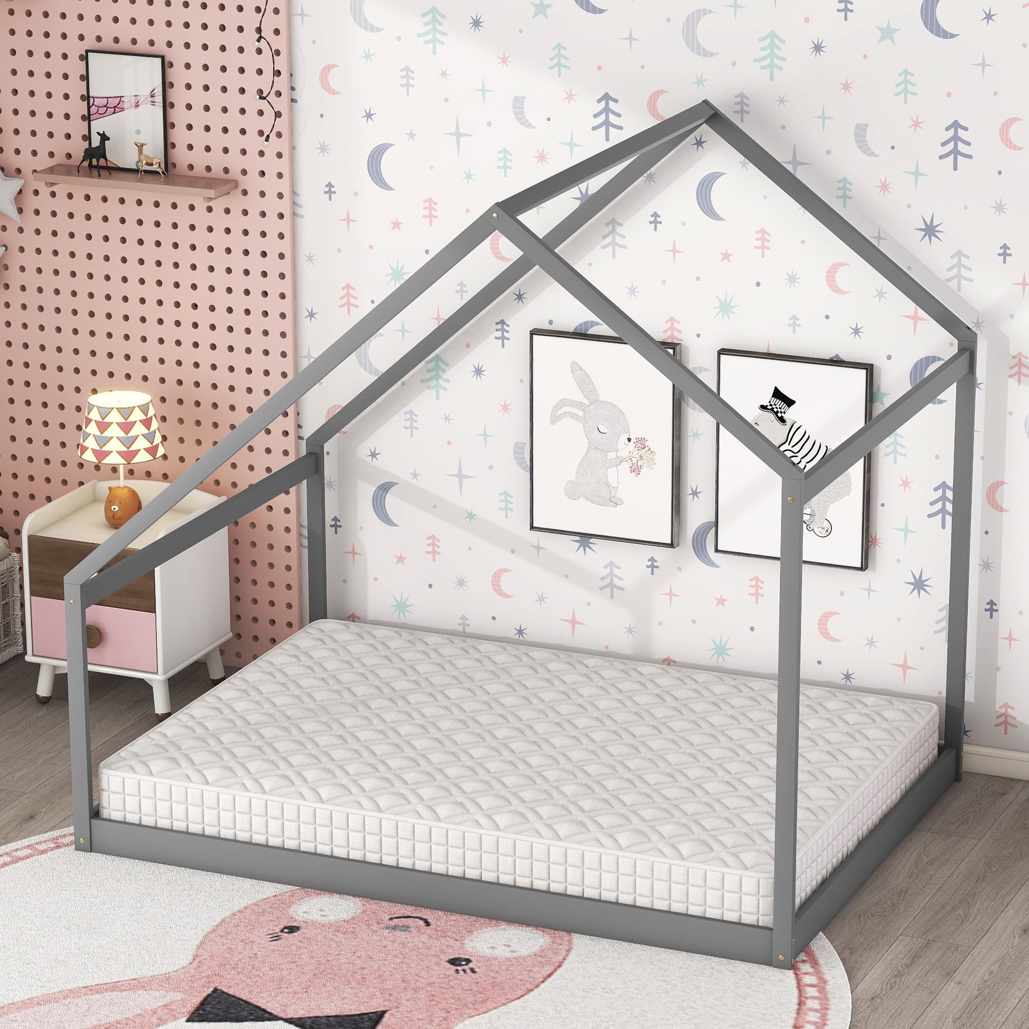 Merax Full Size Wooden House Bed Frame for Kids - Sturdy Montessori Design, Quiet & Easy Assembly - Perfect for Bedrooms, Playrooms & Montessori Learning Spaces