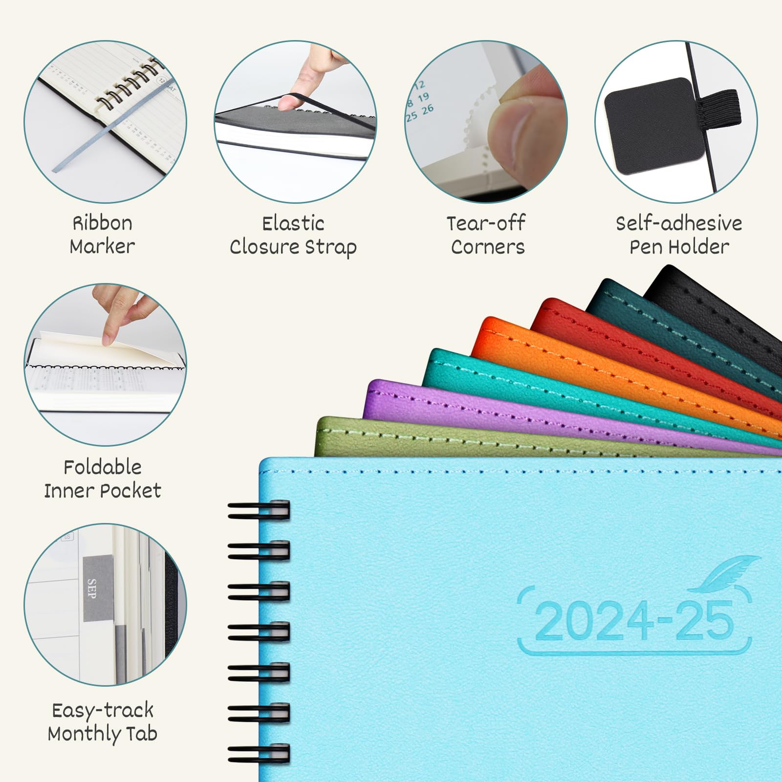 BEZEND 2024-2025 18-Month Academic Planner (July 2024 - December 2025) - Lavender Vegan Leather Cover, Spiral Bound Weekly & Monthly Calendar - Perfect for Students, Professionals & Organizing Schedules