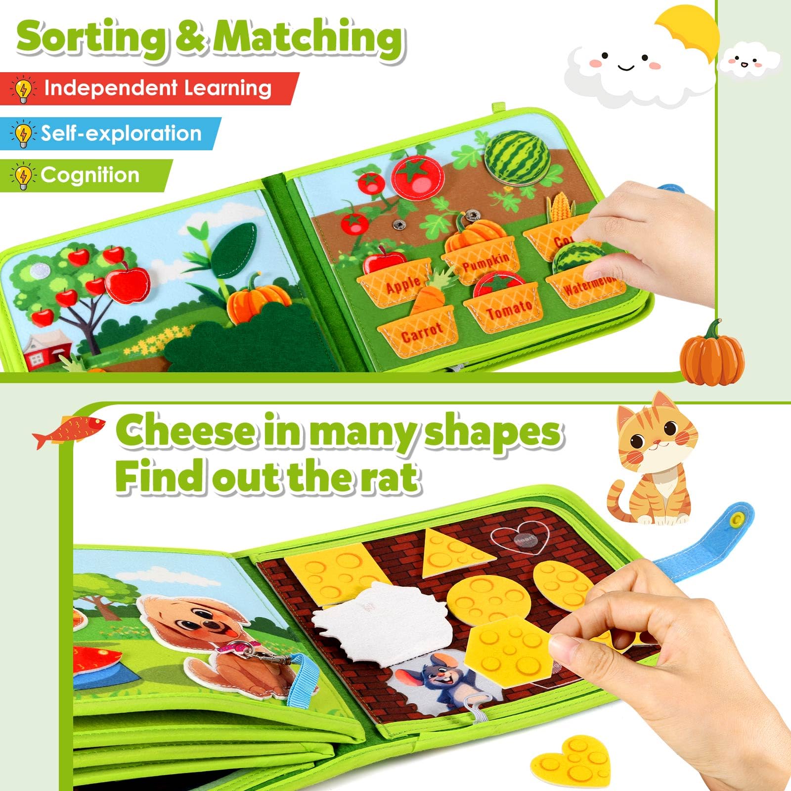 Montessori Busy Book for Toddlers 1-3 Years - Sensory Activity Quiet Book with Felt Board for Baby & Kids | Educational Travel Toy for 1-2 Year Old Boys & Girls | Perfect Birthday Gift & Learning Toy for Airplane, Car Rides & Home Play