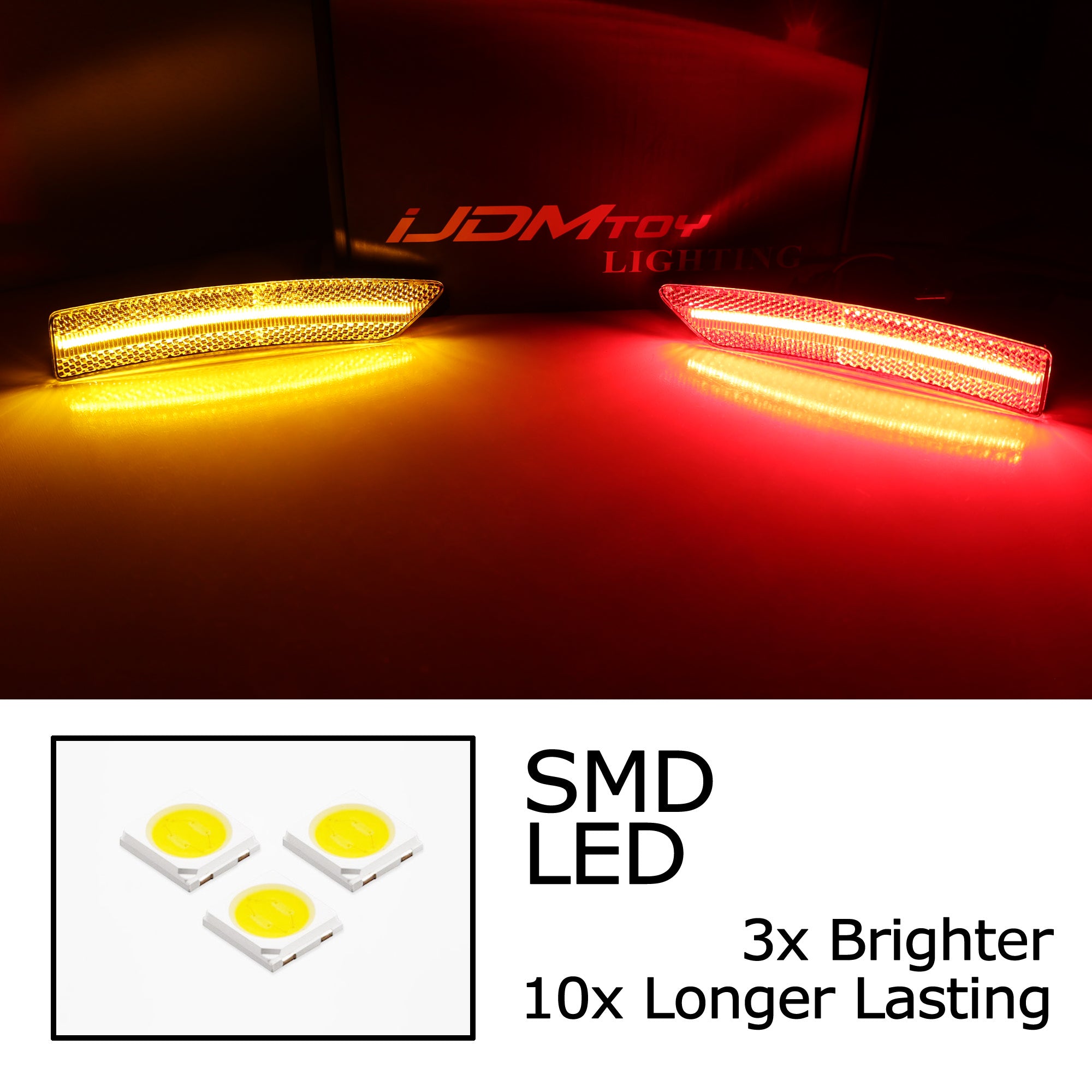 4pc Set Clear Lens Amber/Red Full Strip LED Side Markers for 2024+ Ford Mustang - Enhanced Visibility & Style for Night Driving & Car Shows