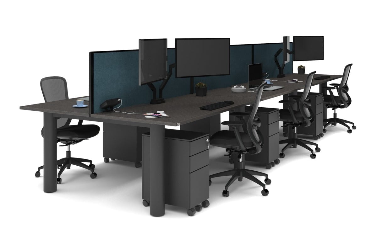 Quadro Cylinder Leg 6-Person Office Workstation Desk - 1600L x 800W with Cable Management Scallop - Perfect for Open Office Layouts & Collaborative Workspaces