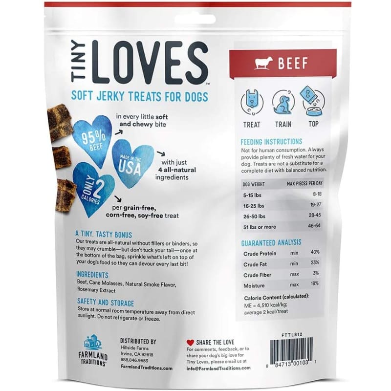 Farmland Traditions Tiny Loves Beef Soft Jerky Dog Treats 5oz - All-Natural, Grain-Free Training Snacks for Small Dogs - Perfect for Rewards, Training & On-the-Go Treats