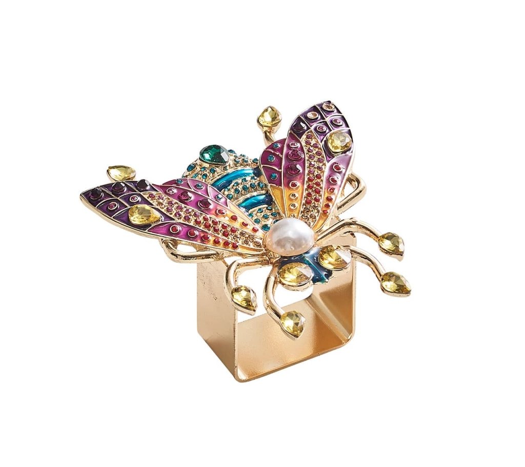 Elegant Glam Fly Napkin Rings Set of 4 - Premium Gift Box for Wedding, Party & Holiday Table Decor
