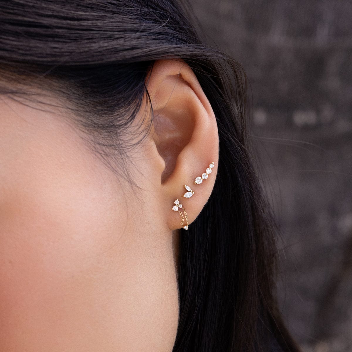 14K Gold Curved Diamond Stud Earrings for Women - Perfect for Weddings, Parties & Everyday Elegance