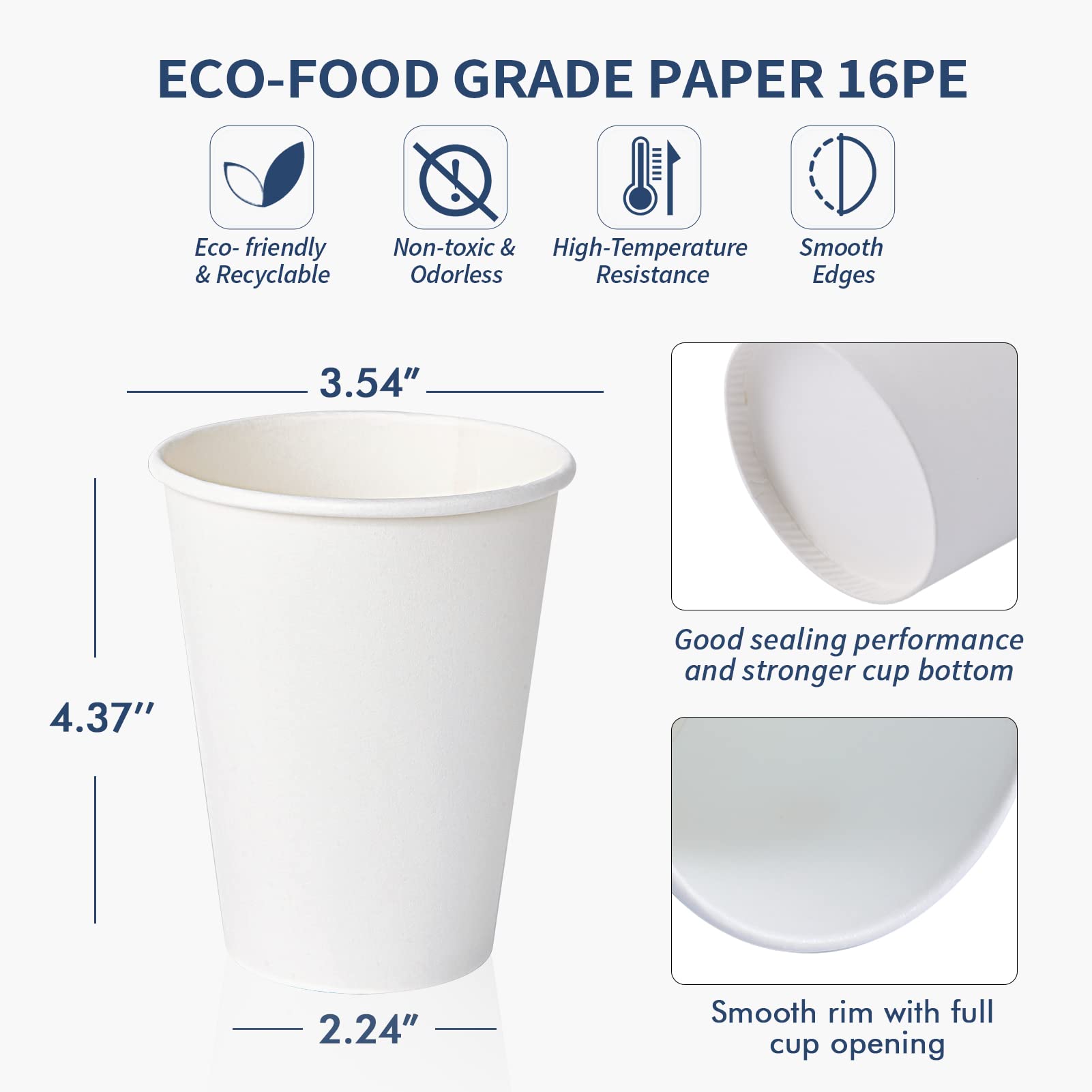 Turbo Bee 12 oz Disposable Paper Cups - 270 Pack Eco-Friendly Coffee Cups for Hot Beverages | Perfect for Coffee Shops, Offices, and Home Use