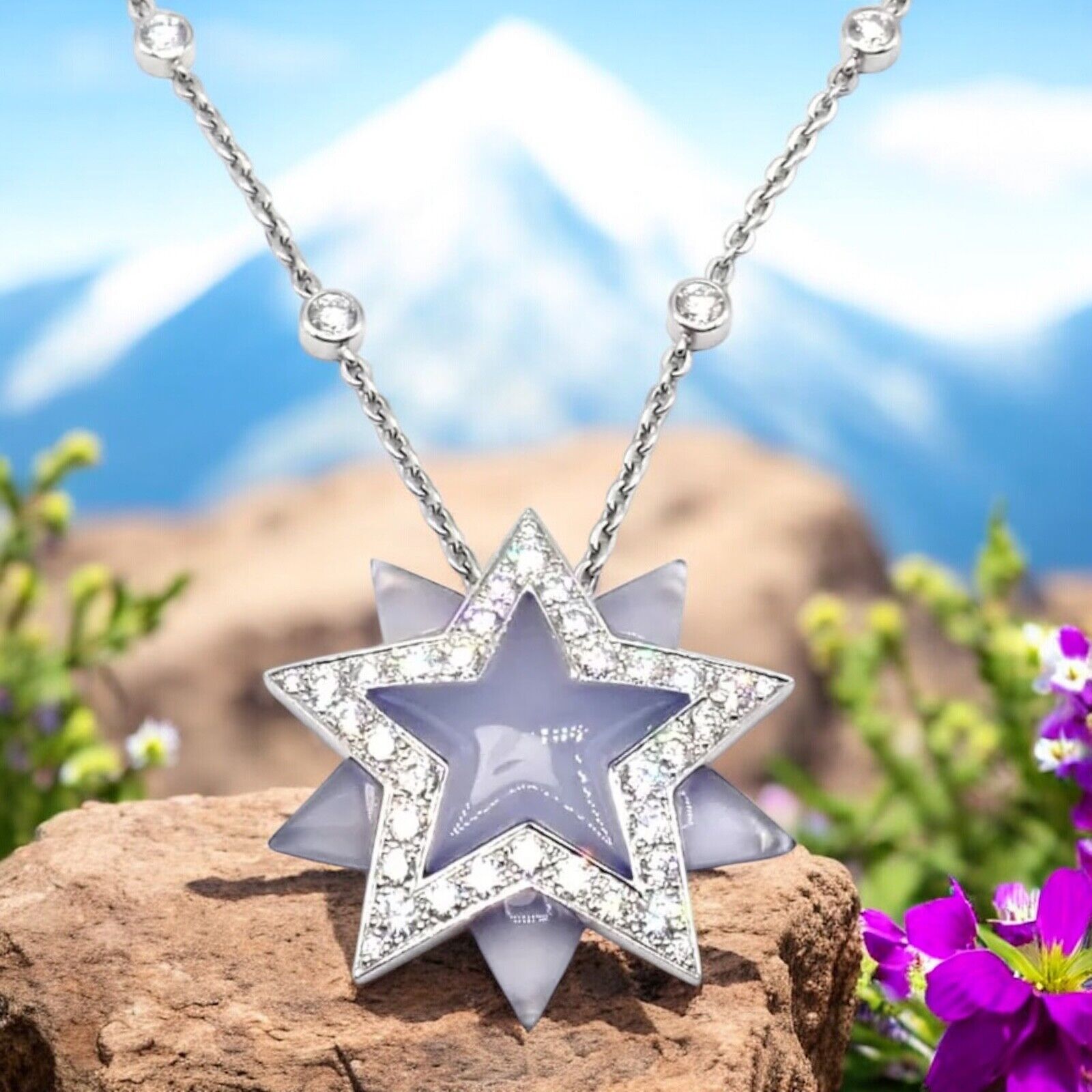 Authentic Tiffany & Co Platinum Diamond Blue Chalcedony Star Pendant Necklace - Perfect for Anniversary Gifts, Valentine's Day & Special Occasions