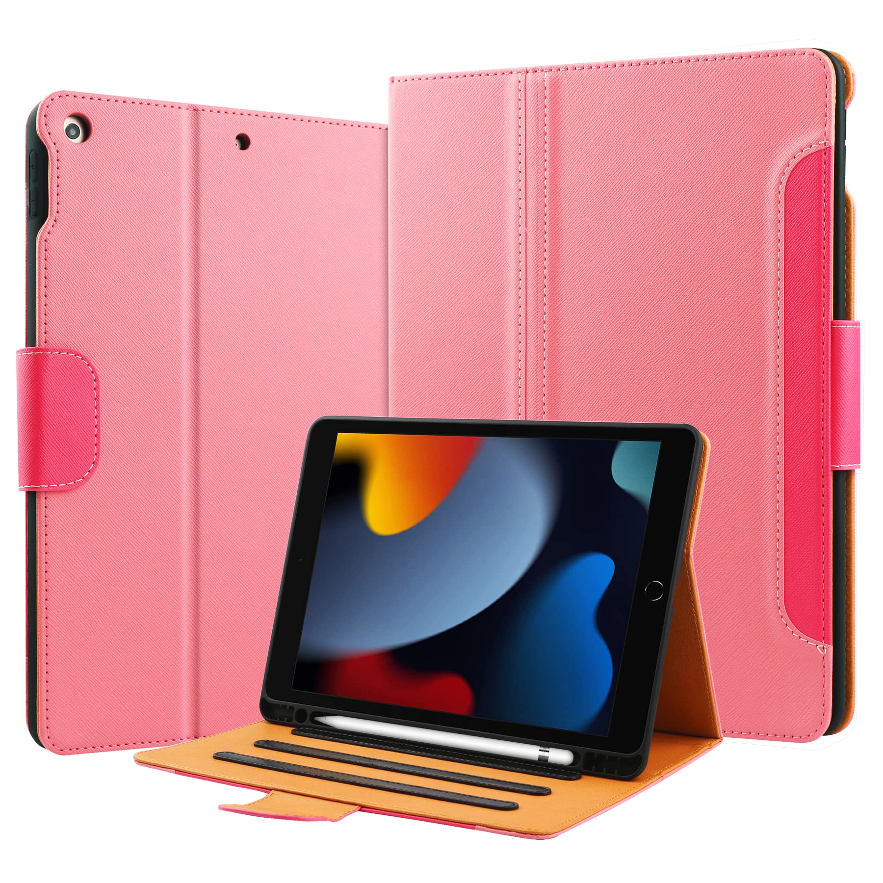 Premium iPad Air 2/Air 1 & iPad 6th/5th Gen Case - 9.7 Inch Protective Cover with Pencil Holder (2017/2018 Models) | Folio Stand with Auto Sleep/Wake & Multi-Angle Viewing | Pink & Hot Pink Options | Perfect for Work, School & Travel