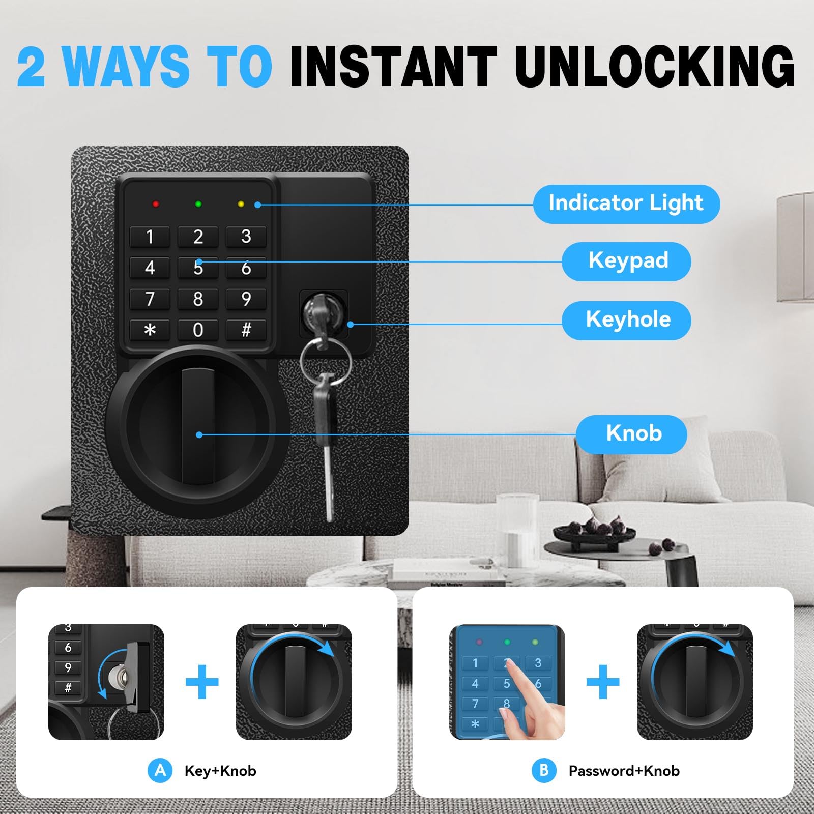 2.2 Cu Ft Steel Electronic Digital Safe Box for Home & Office - Secure Money, Jewelry, Valuables & Documents with Sensor Light, Removable Shelf & Mute Function | Perfect for Bedroom, Closet or Business Security Storage