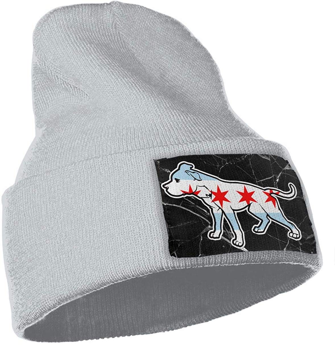 MJSTAR Chicago Flag Skull Cap - Stretchy Soft Knit Beanie for Men & Women - Warm Winter Hat for Outdoor Activities, Sports & Casual Wear - Gray