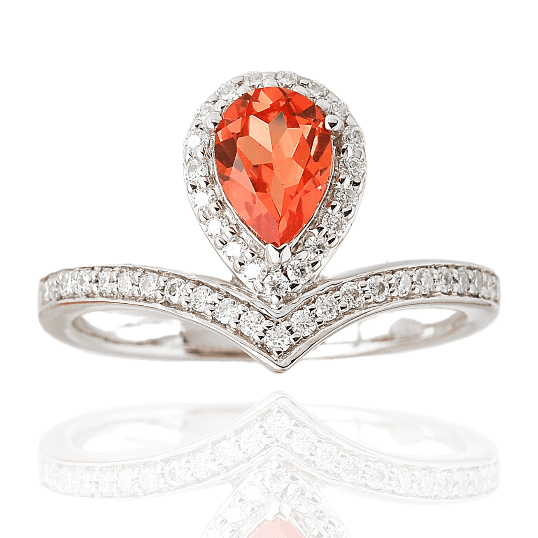 Exquisite Peach Sapphire Pear Ring - Elegant Gemstone Jewelry for Women | Perfect for Weddings, Anniversaries & Special Occasions