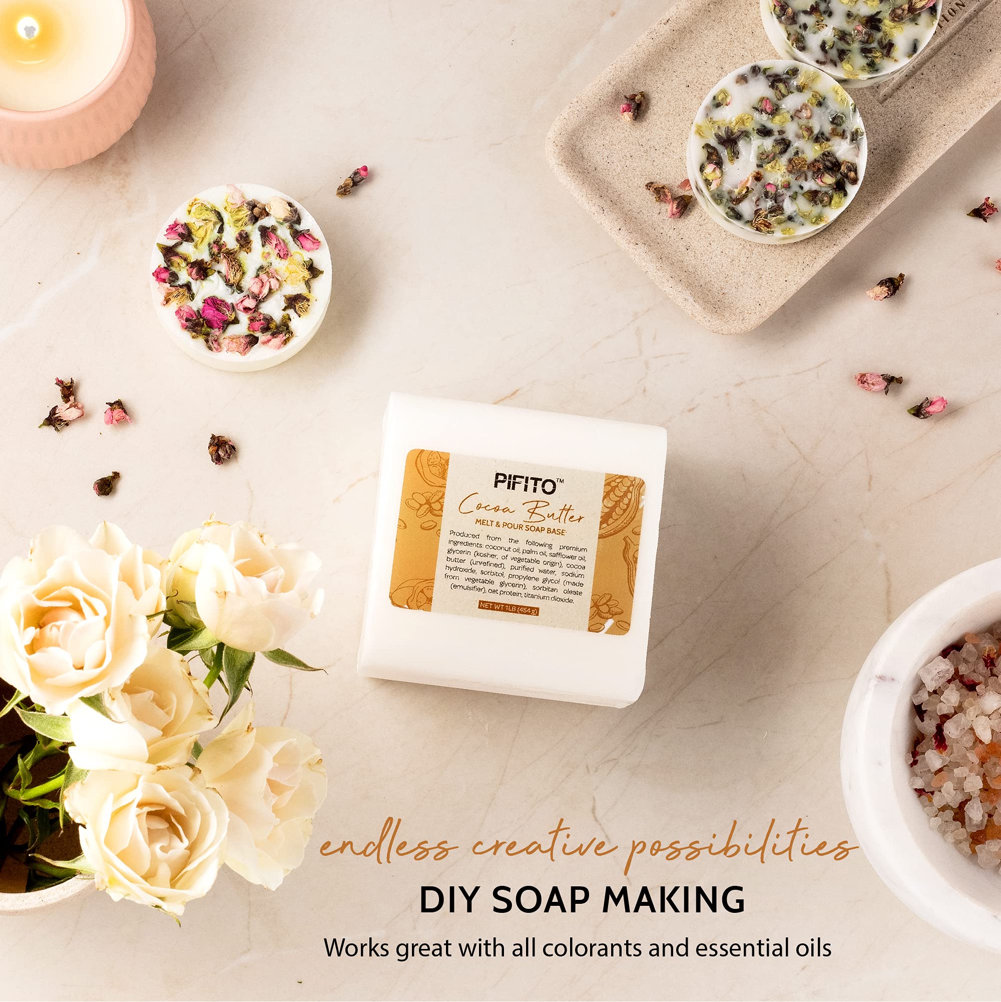 Premium 100% Natural Glycerin Soap Base - Cocoa Butter Melt & Pour (5 lb Bulk) for Luxurious Handmade Soap Making | DIY Skincare, Gift Sets & Spa Treatments