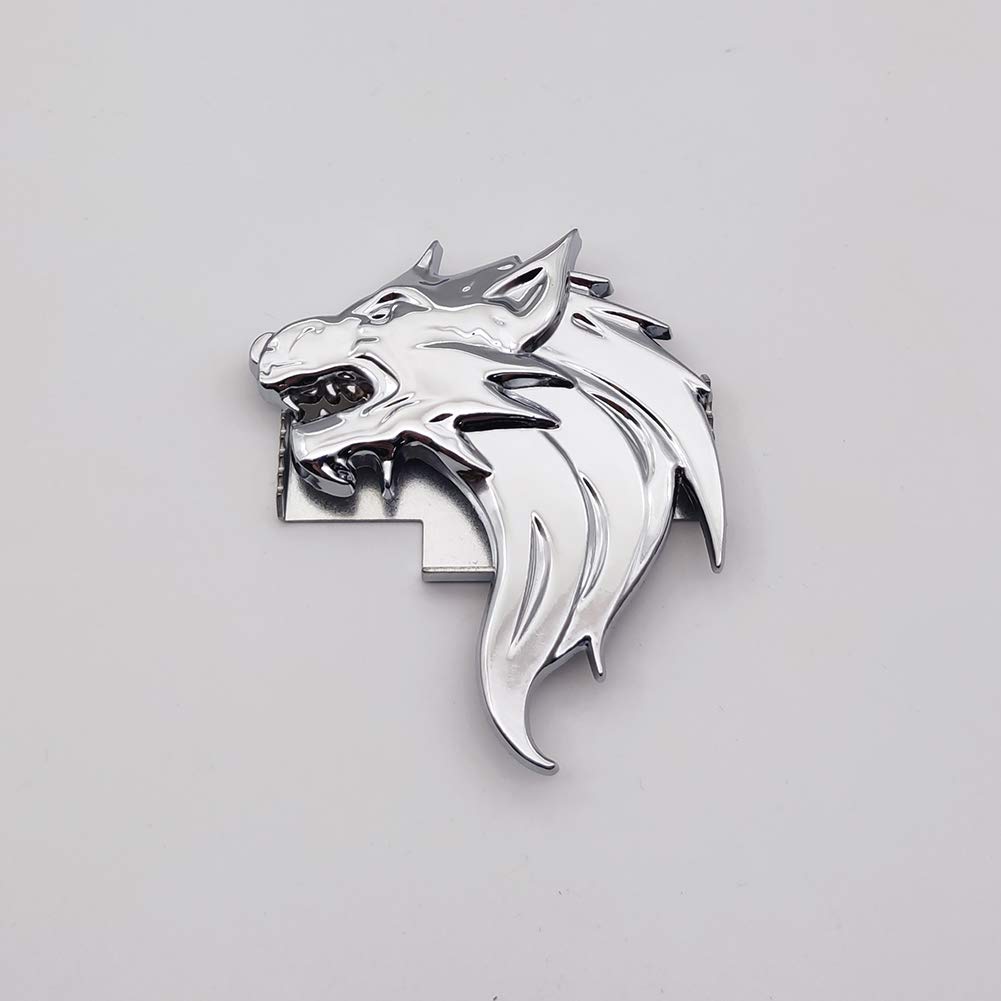 Premium 3D Chrome Metal Wolf Head Logo Car Front Grille Emblem - Left Side Silver Racing Sport Turbo Auto Accessory | Perfect for Customizing Muscle Cars, Trucks & SUVs