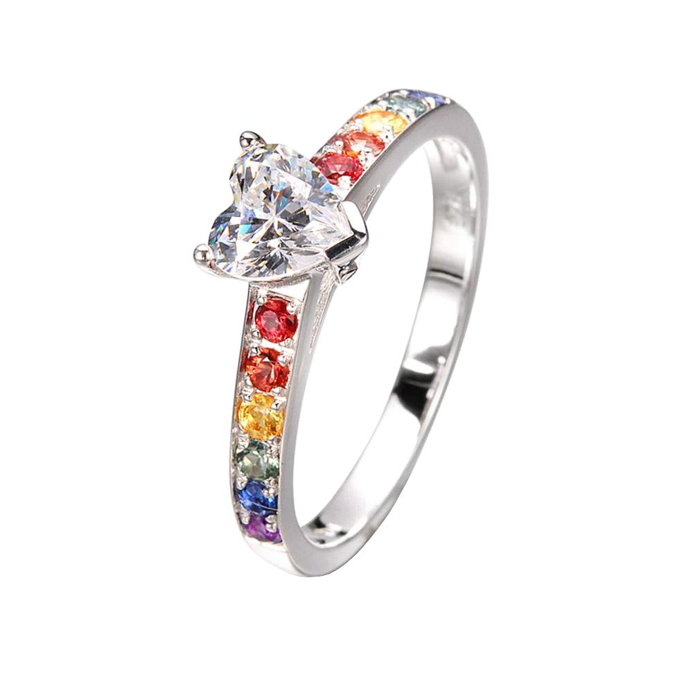 Equalli LGBT Rainbow Pride Collection - Sterling Silver Rainbow Sapphire Rings for Gay & Lesbian Couples - Perfect for Pride Month, Weddings & LGBTQ+ Celebrations