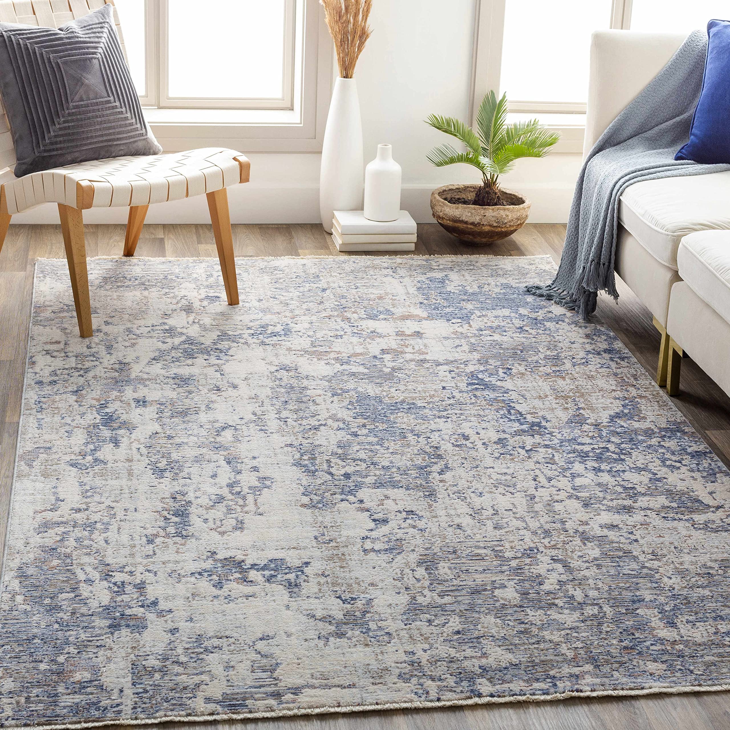 Modern Hauteloom Broxbourne Area Rug for Living Room & Bedroom - Navy, Denim, Pale Blue - 2' x 3'3