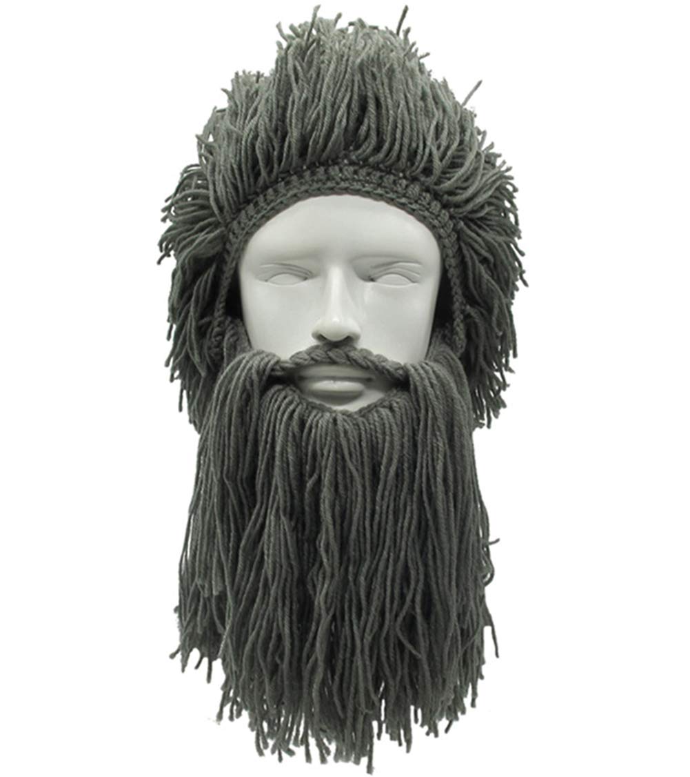 Men's Viking Beanie with Foldable Beard Cover - Barbarian Vagabond Hat with Horns for Winter Outdoor Activities & Cosplay