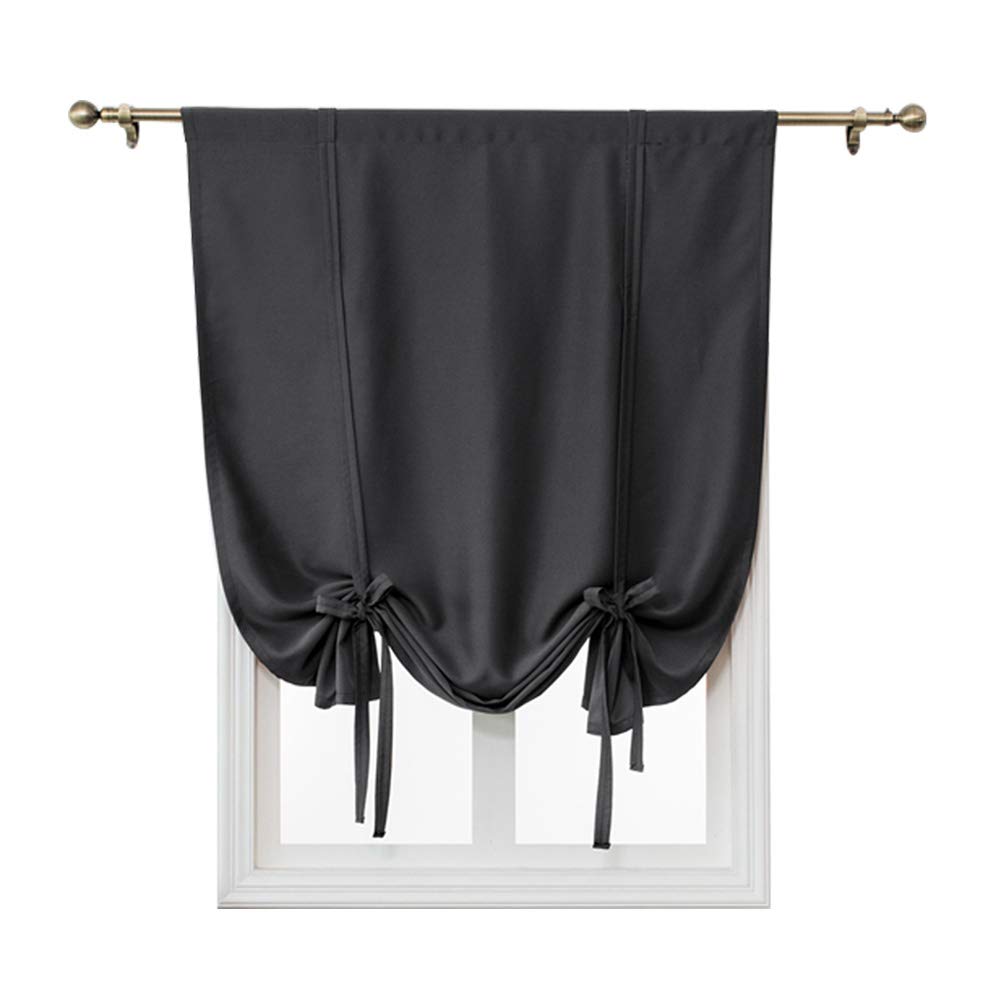 TOPCHANCES Roman Short Curtains - Solid Color Thermal Insulated Blackout Tie-Up Shades for Small Windows, Balloon Shades & Room Darkening Curtain Panel for Kitchen (Black, 31