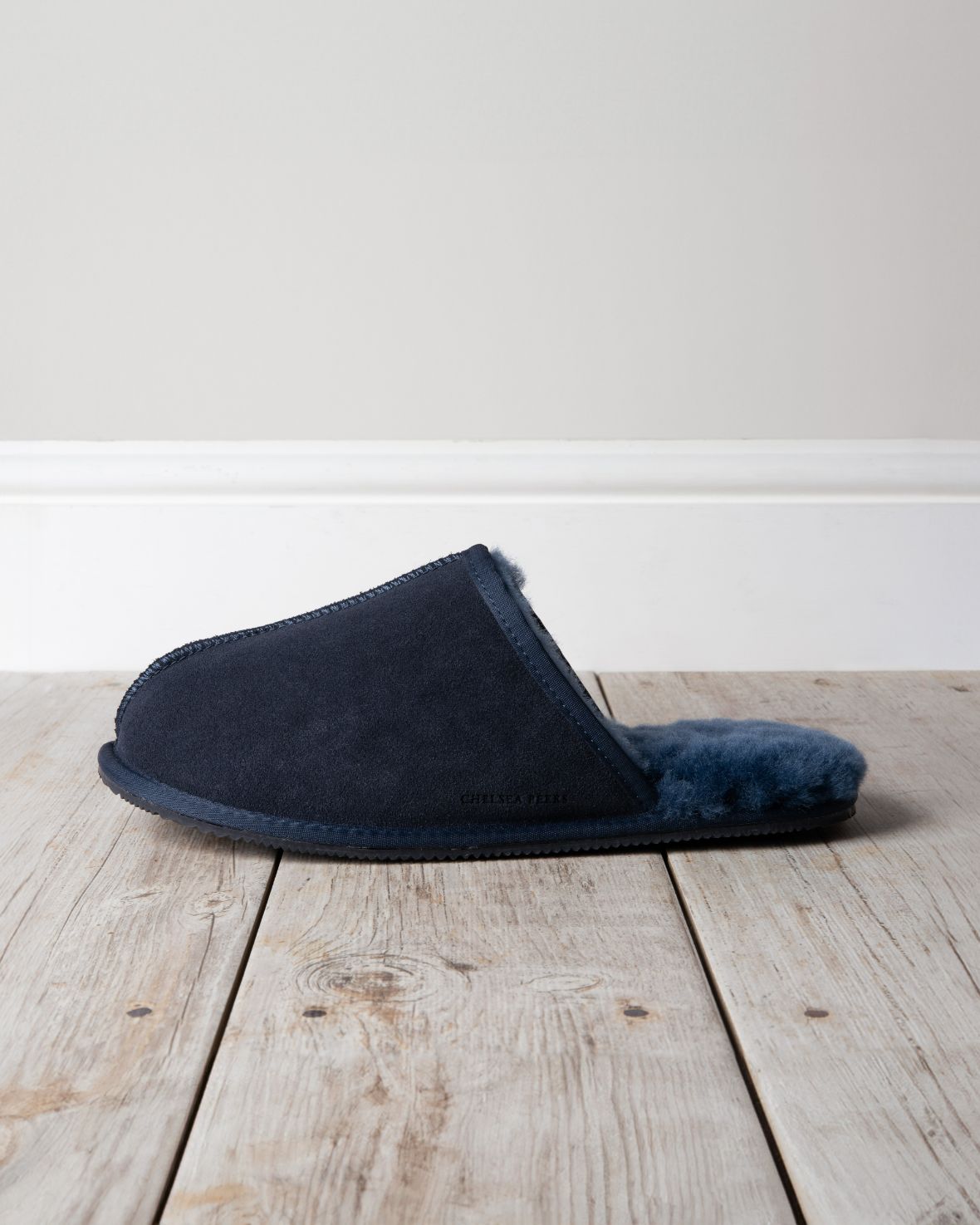 Men's Suede Sheepskin Mule Slippers - Navy Blue Comfortable House Shoes for Indoor/Outdoor Wear - Perfect for Home, Office & Relaxation