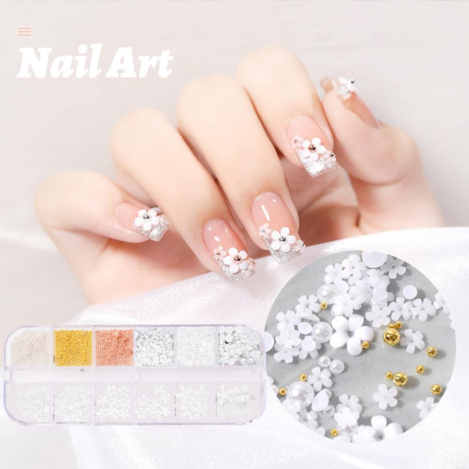 Gold & Silver Metal Caviar Beads Flat Back Nail Charms - Acrylic Flower Nail Art Decorations for DIY Nail Design & Jewelry Making - Perfect for Women & Girls' Manicures, Parties, and Special Occasions