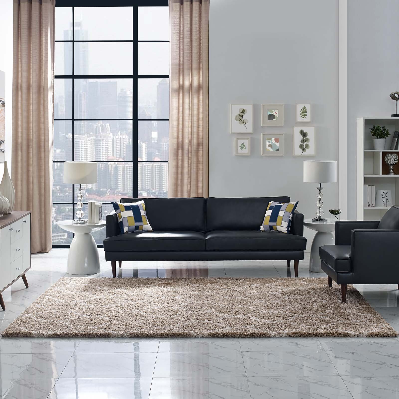 Modern Contemporary Urban Living Area Rug - Soft Fabric Floor Carpet Runner in Multi-Beige | Perfect for Lounge, Living Room & Bedroom Decor