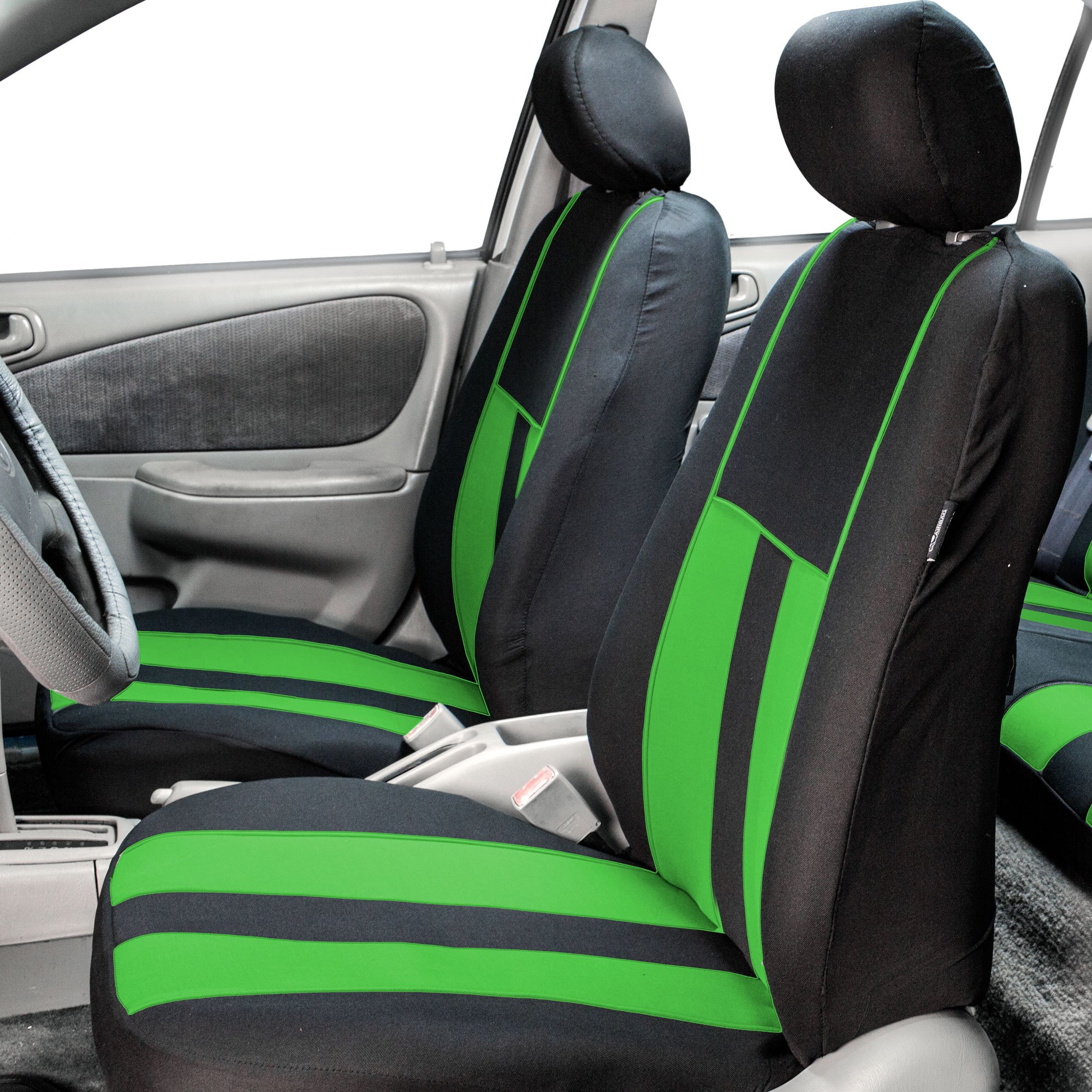 Premium FH Group Car Seat Covers - Breathable Full Set Green Striped Design | Universal Fit for Cars, Trucks & SUVs | Airbag Compatible & Split Rear Seat | Durable Interior Accessories for Daily Commute & Road Trips